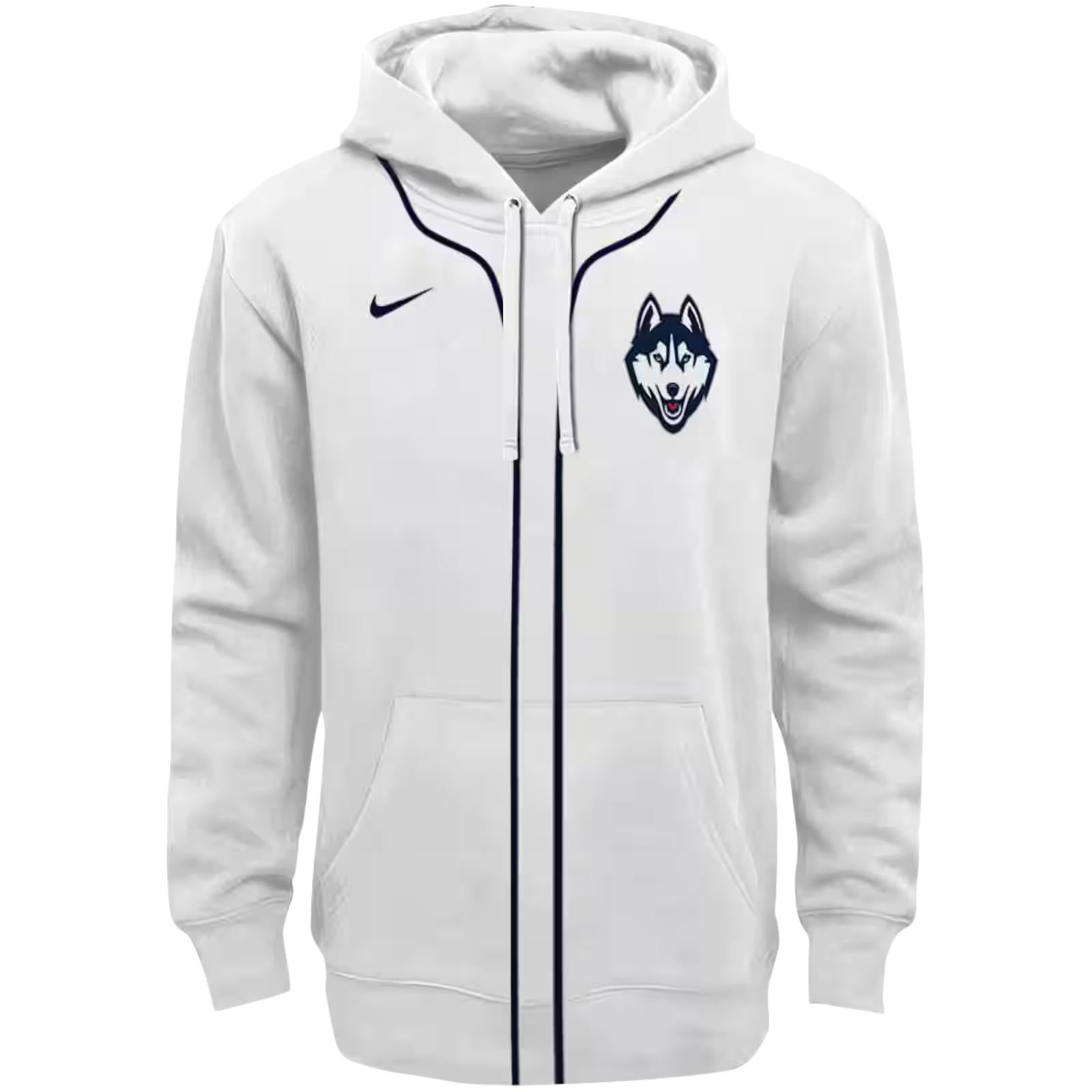 Customized UConn Huskies Sporty Stripe White Hoodie