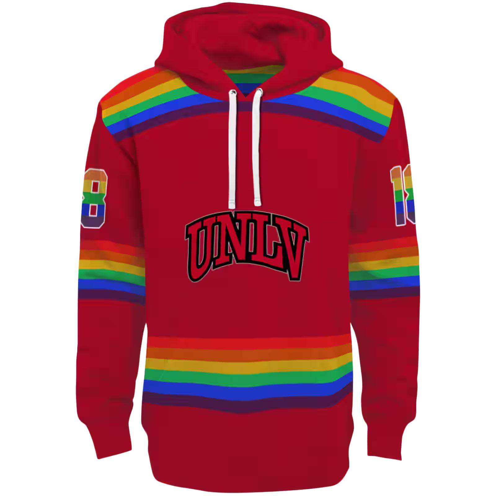 Customized UNLV Rebels Rainbow Stripes Red Hoodie