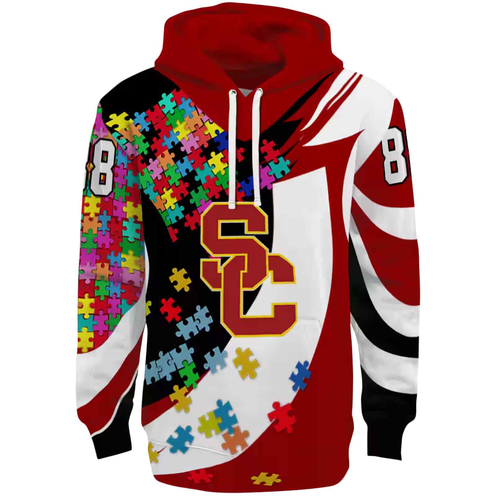 Customized USC Trojans Puzzle Pieces Red Hoodie