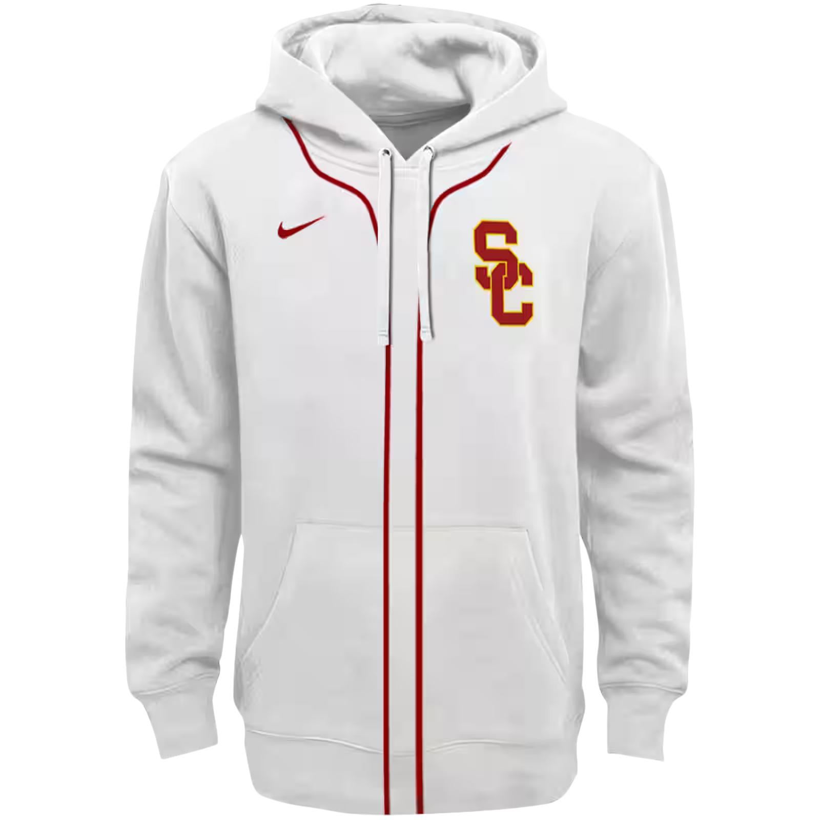 Customized USC Trojans Sporty Stripe White Hoodie