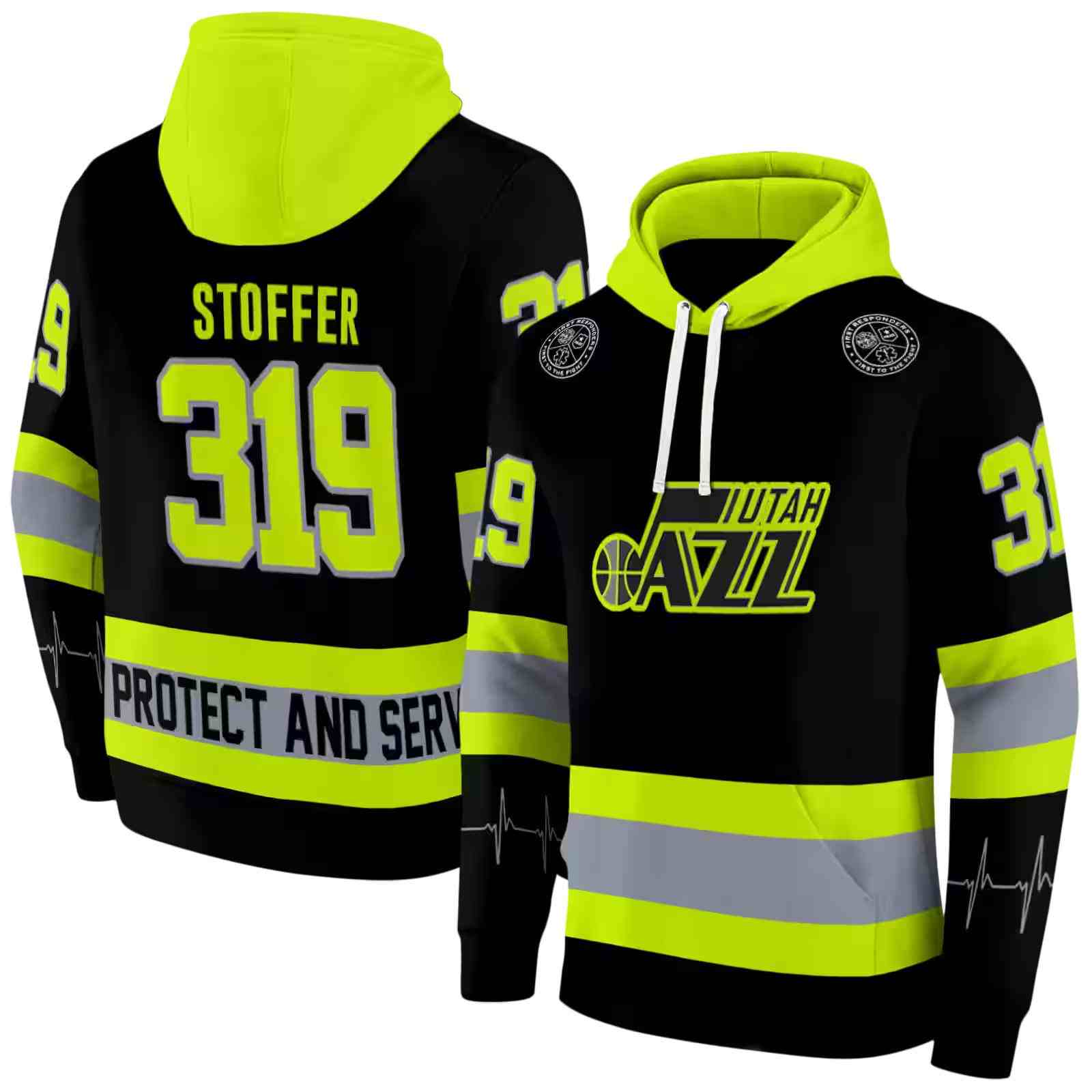 customized utah jazz safety motif black neon green hoodie fashion forward