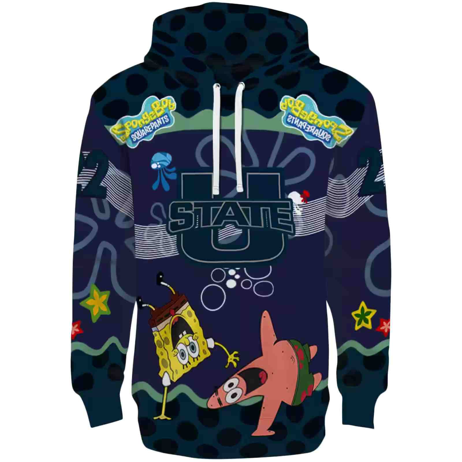 Customized Utah State Aggies Spongebob Patrick Star Navy Hoodie