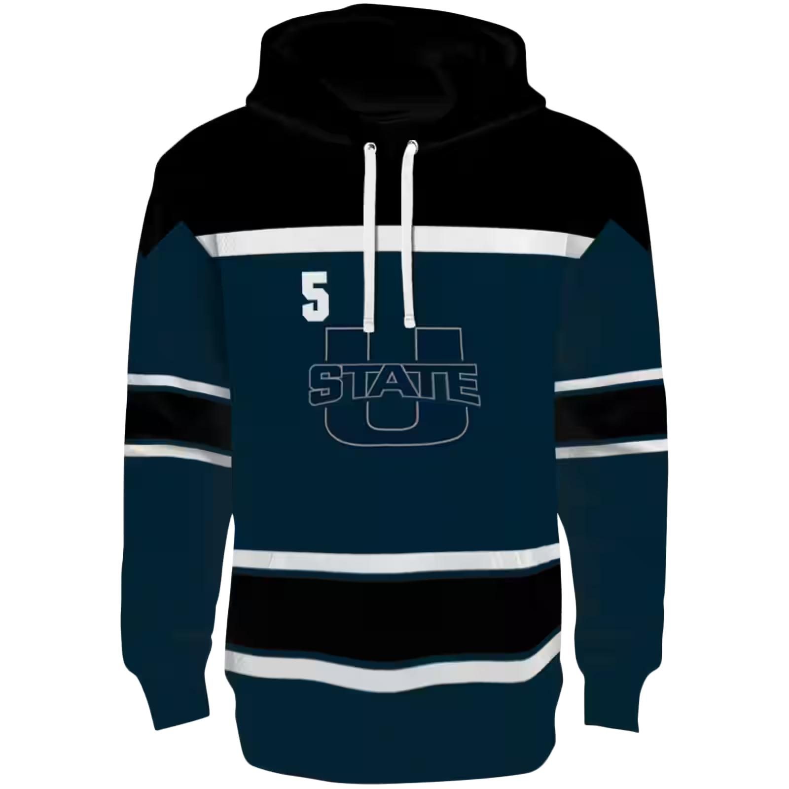 Customized Utah State Aggies Striped Pattern Navy Hoodie