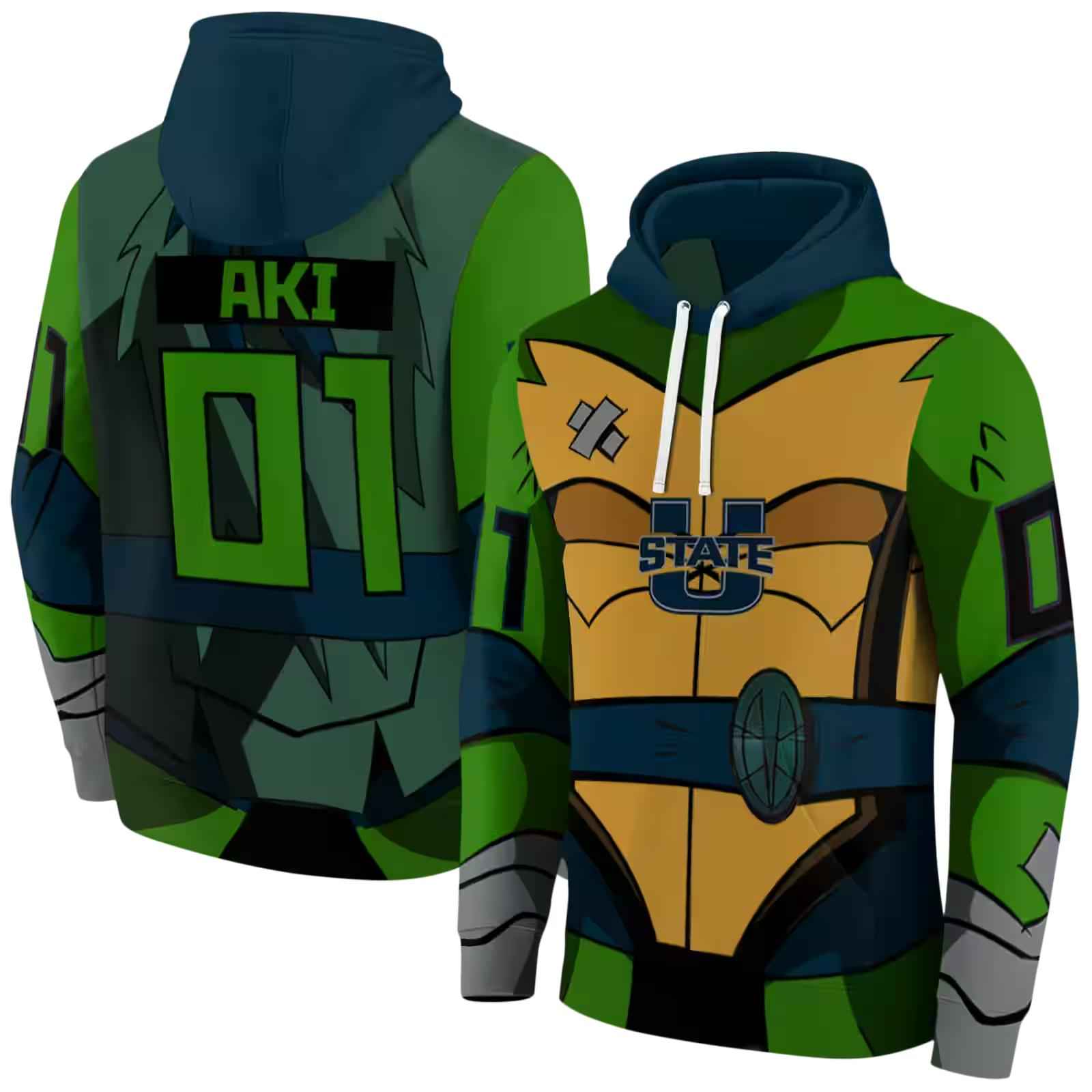 customized utah state aggies superhero armor navy green hoodie fashion forward