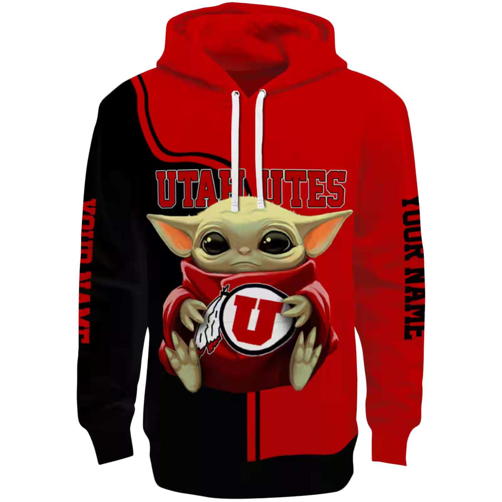 Customized Utah Utes Baby Yoda Red Black Hoodie