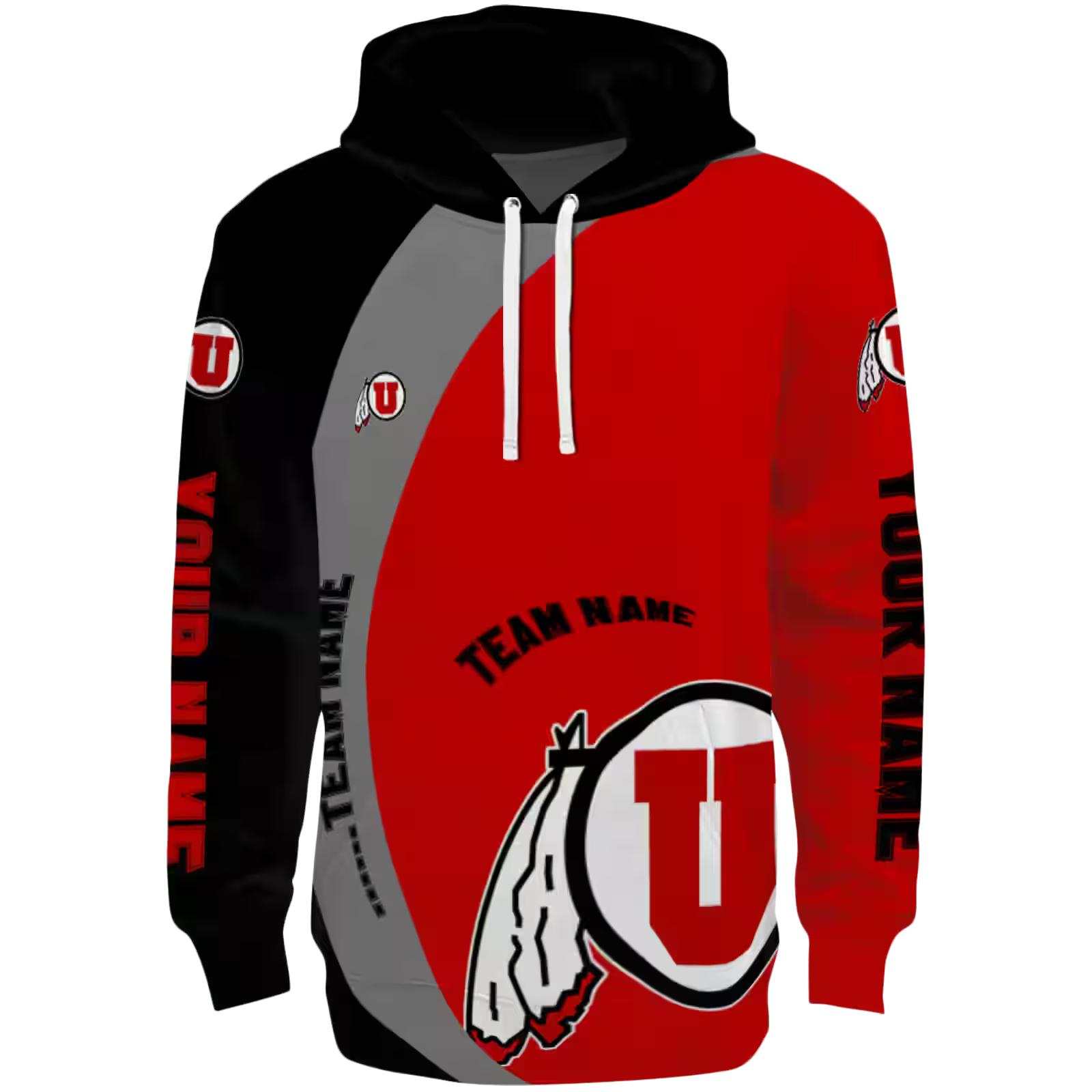 Customized Utah Utes Minimalist Design Red Black Hoodie