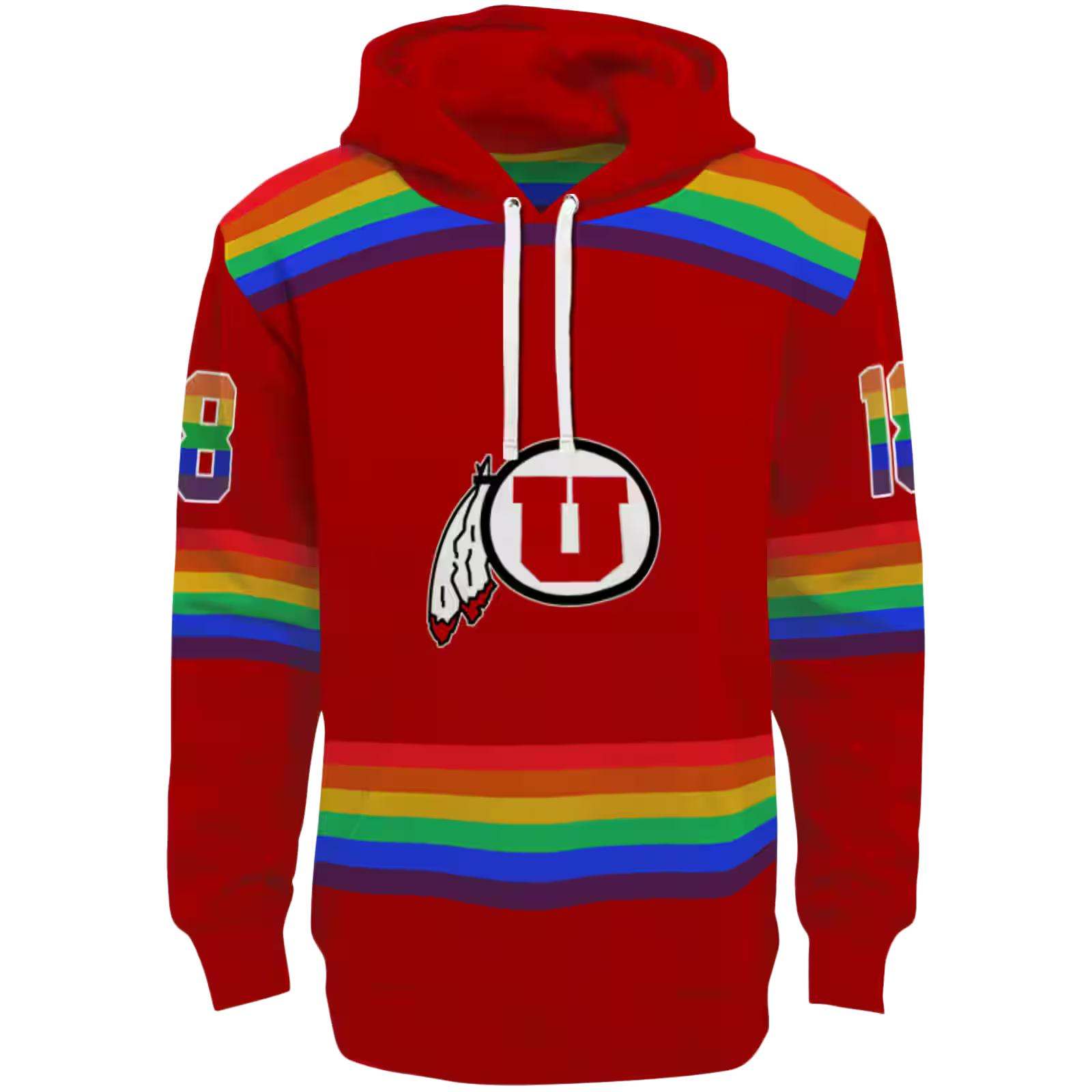 Customized Utah Utes Rainbow Stripes Red Hoodie