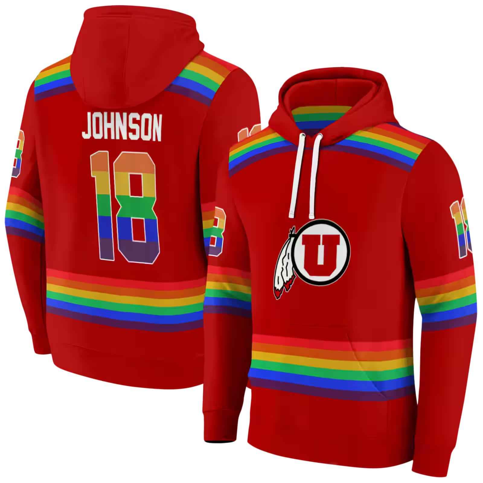 customized utah utes rainbow stripes red hoodie fashion forward