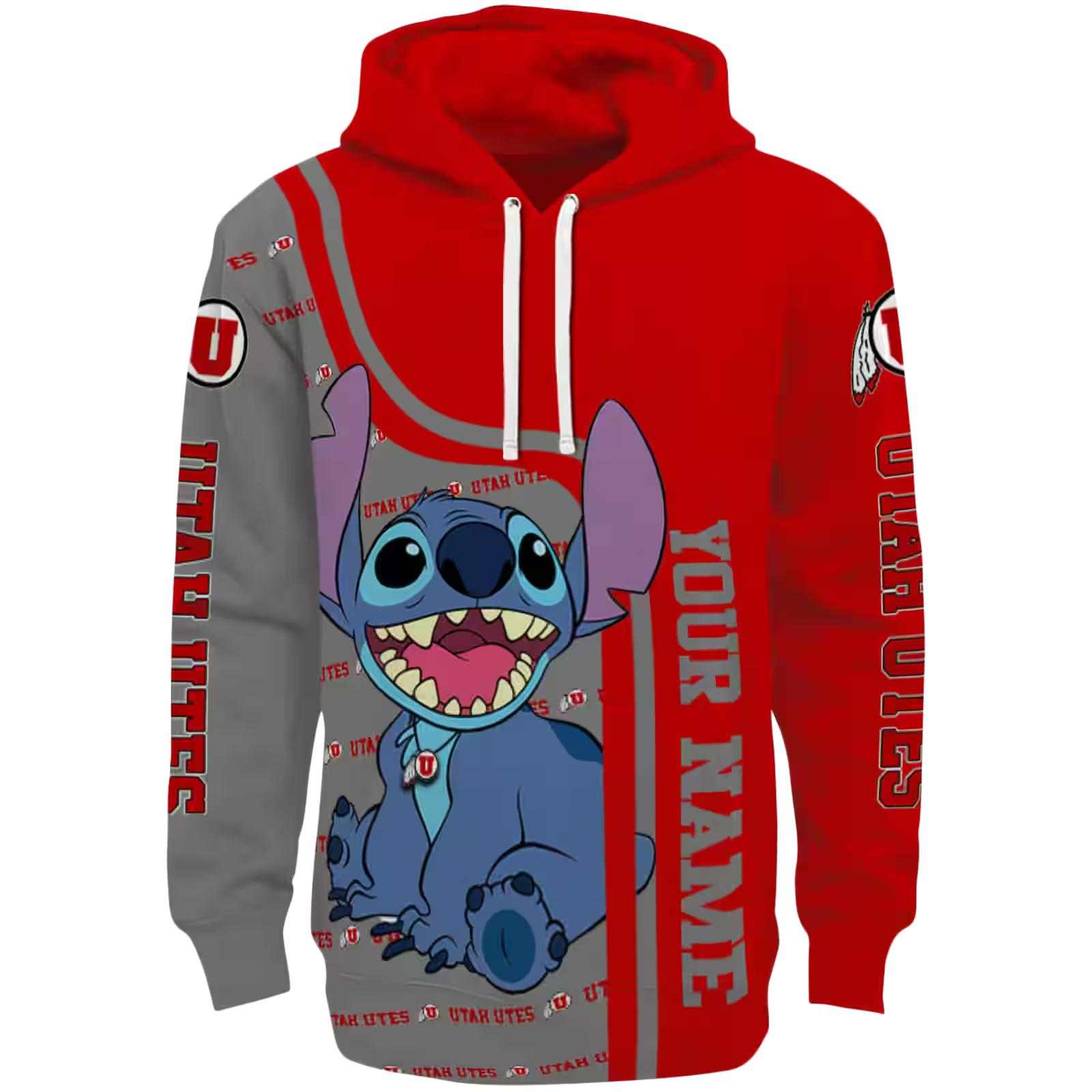 Customized Utah Utes Stitch Red Hoodie