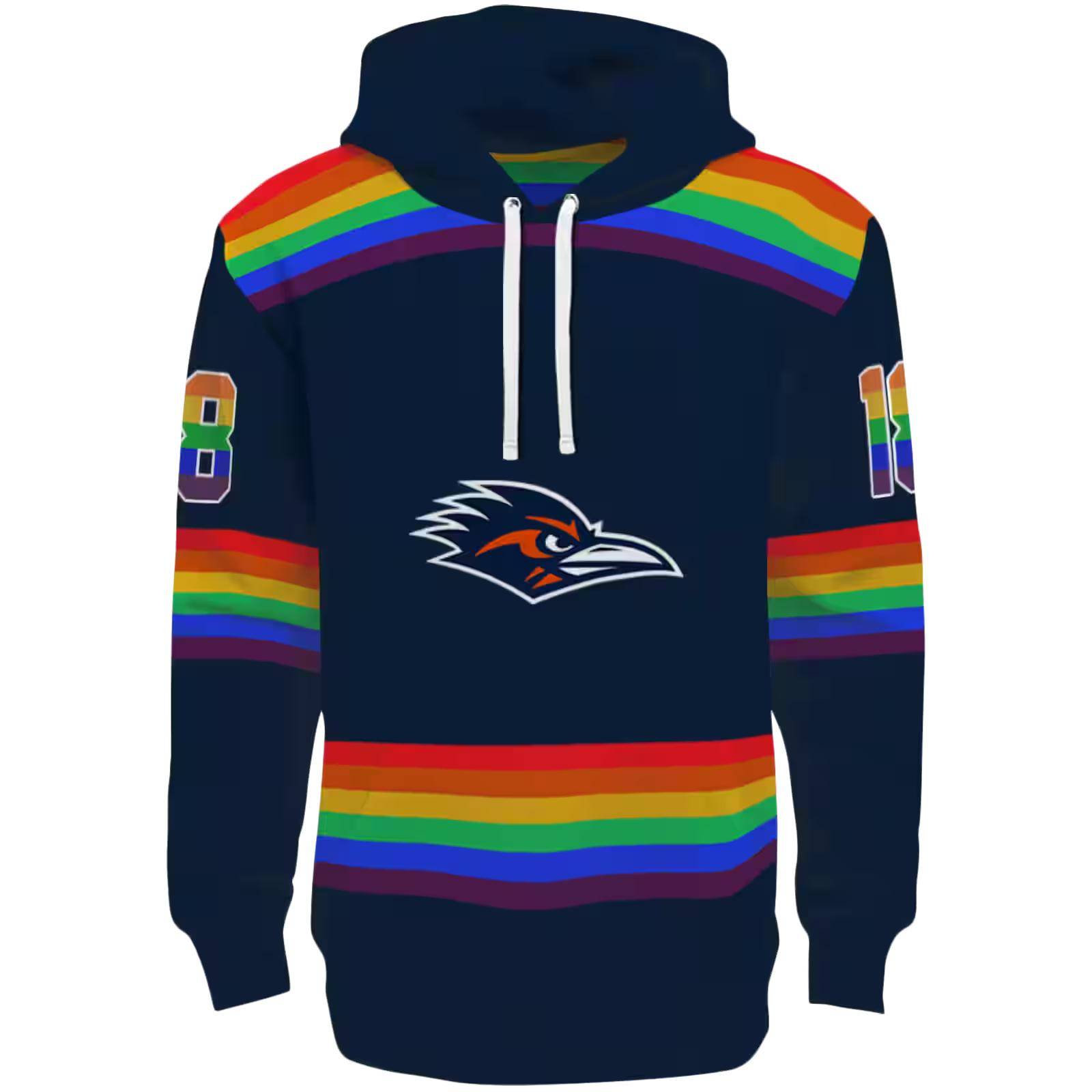 Customized UTSA Roadrunners Rainbow Stripes Orange Hoodie