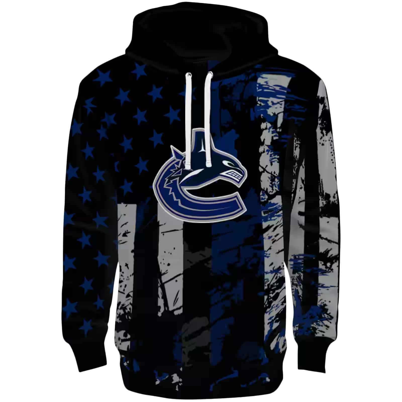 Customized Vancouver Canucks Distressed Flag Blue Black Hoodie