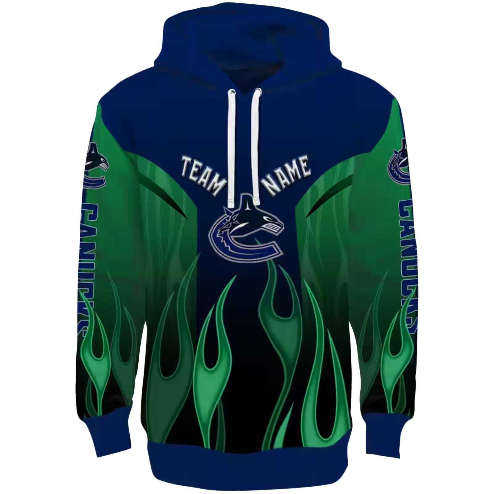 Customized Vancouver Canucks Flame Design Blue Hoodie