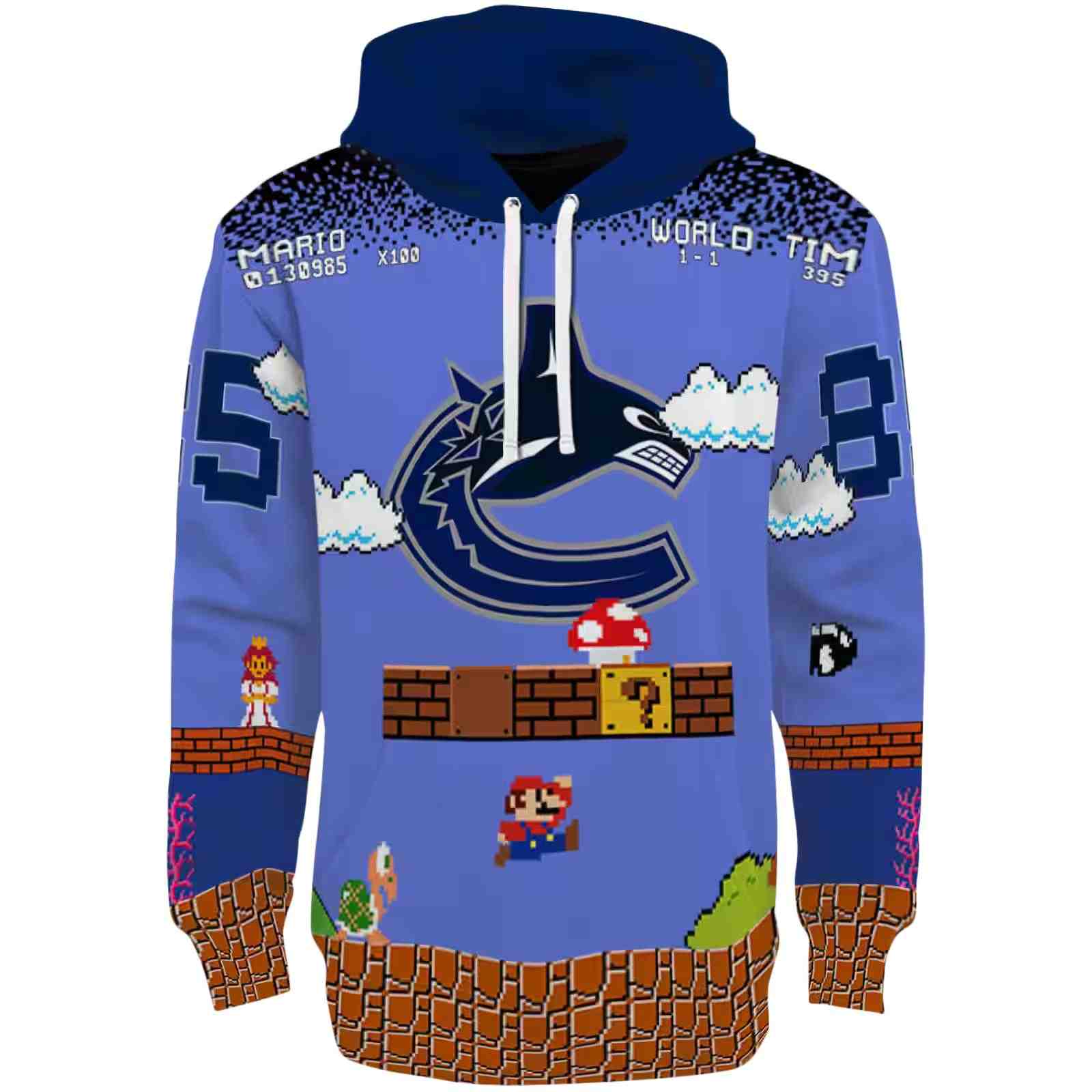 Customized Vancouver Canucks Mario Blue Black Hoodie