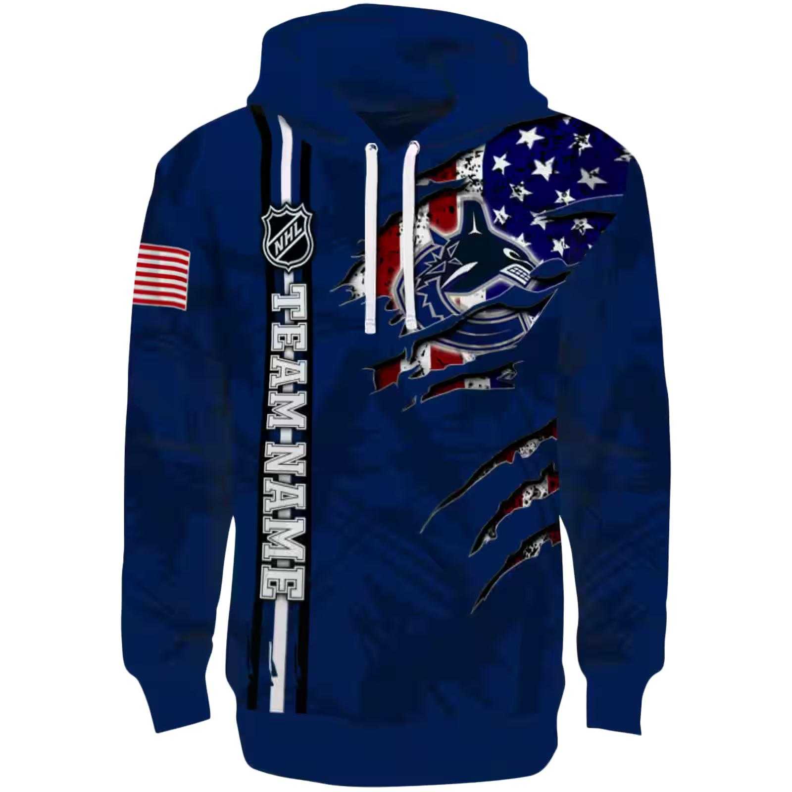 Customized Vancouver Canucks Ripped Flag Blue Hoodie