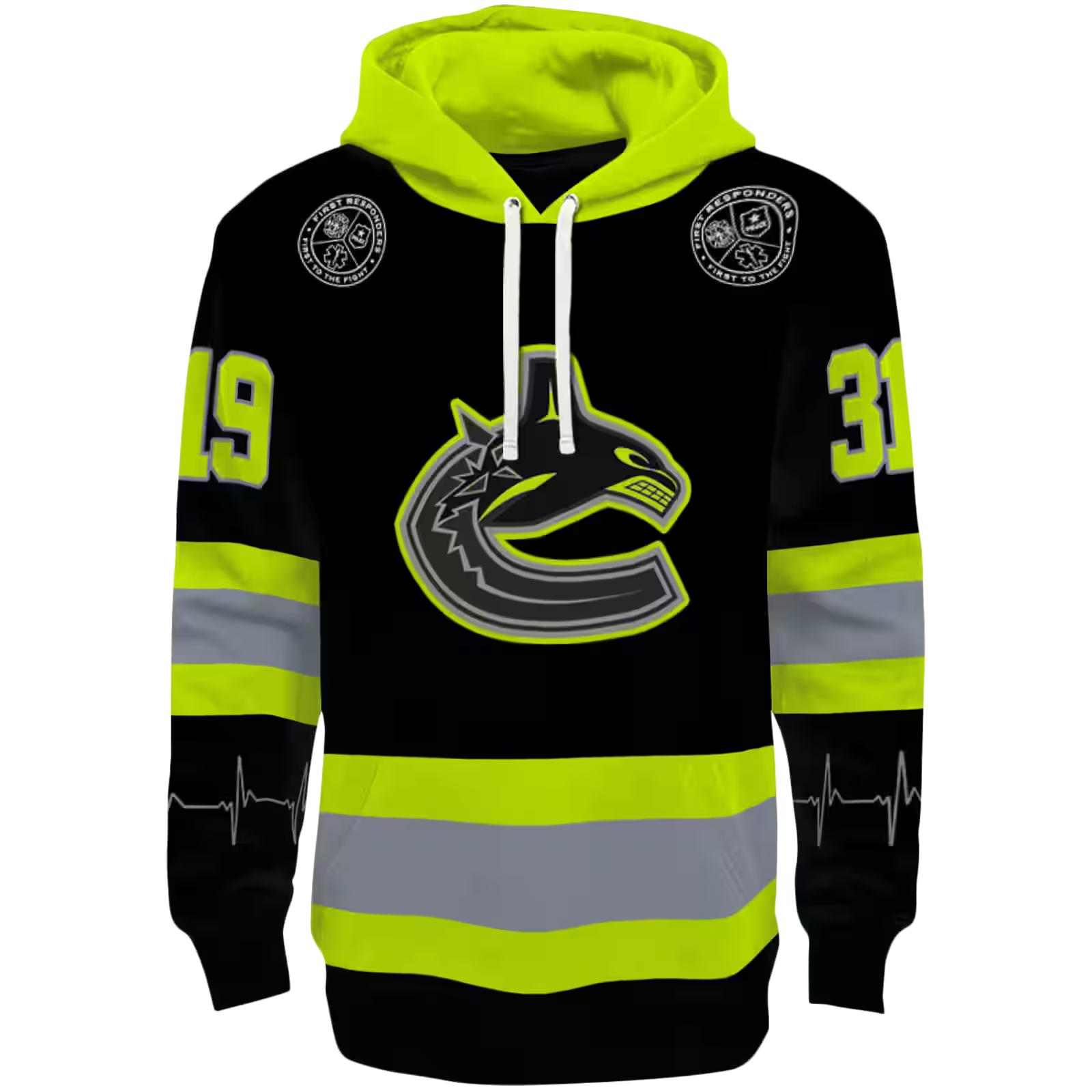 Customized Vancouver Canucks Safety Motif Black Neon Green Hoodie