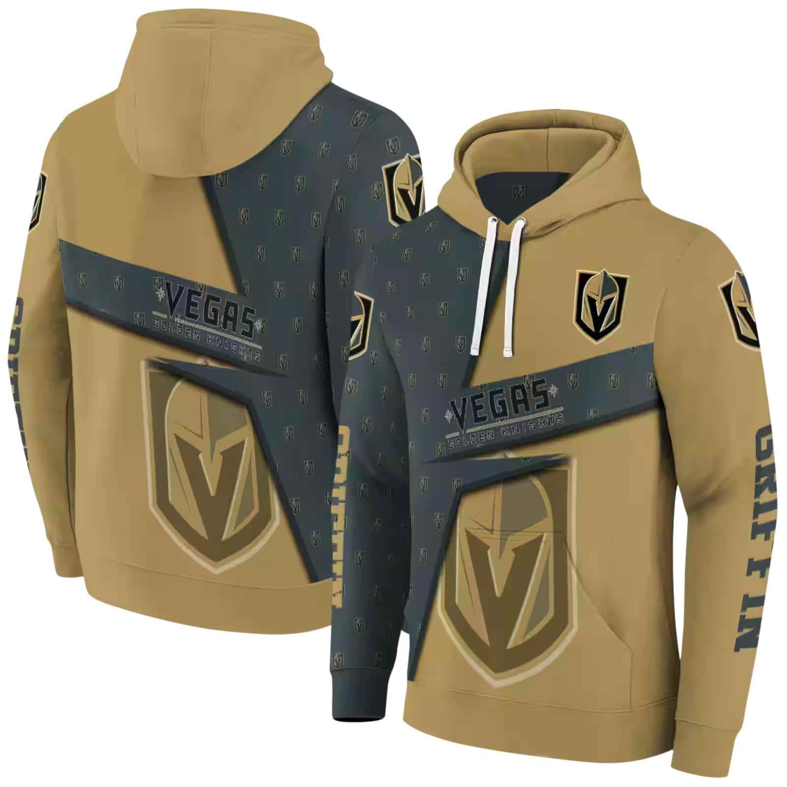 customized vegas golden knights abstract shape tan hoodie fashion forward