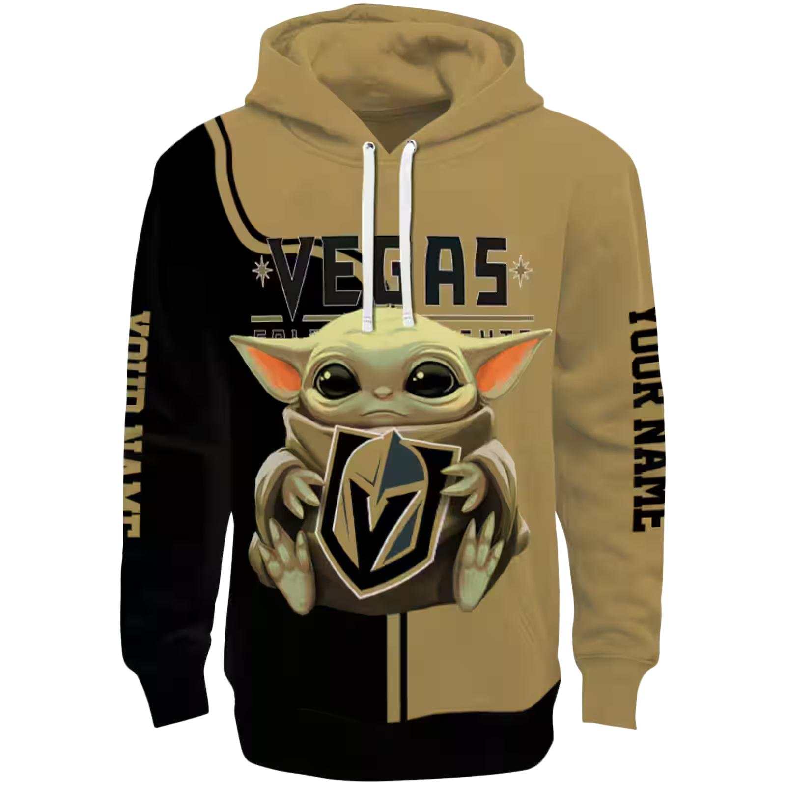 Customized Vegas Golden Knights Baby Yoda Tan Black Hoodie