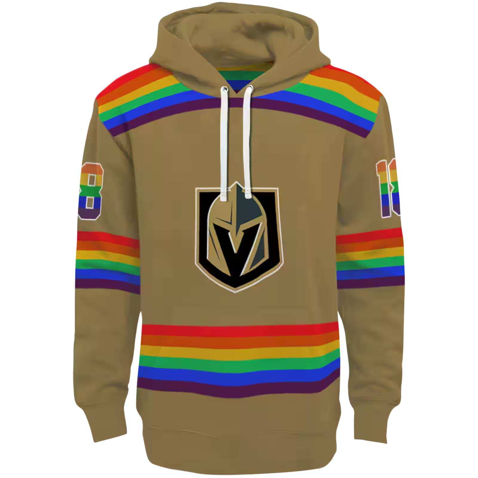 Customized Vegas Golden Knights Rainbow Stripes Tan Hoodie