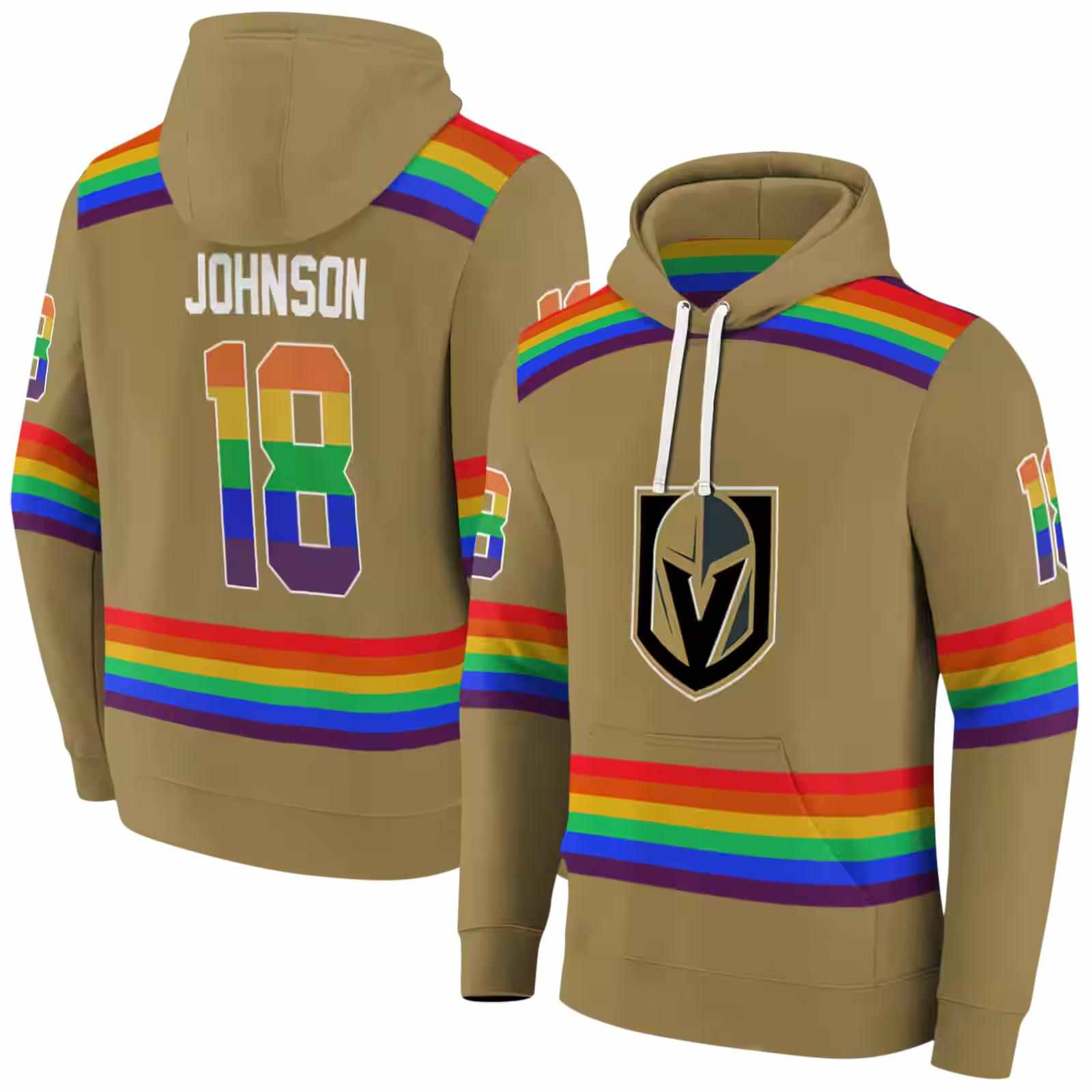 customized vegas golden knights rainbow stripes tan hoodie fashion forward