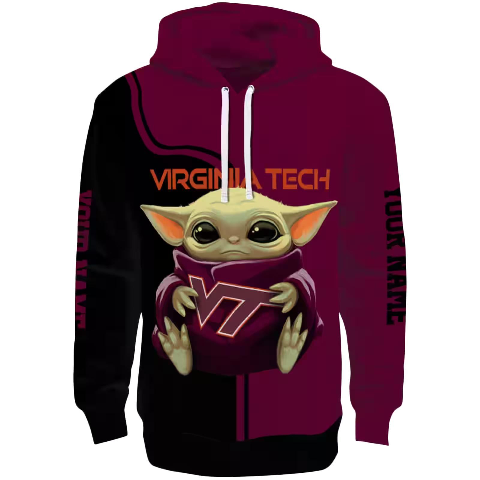 Customized Virginia Tech Hokies Baby Yoda Maroon Black Hoodie