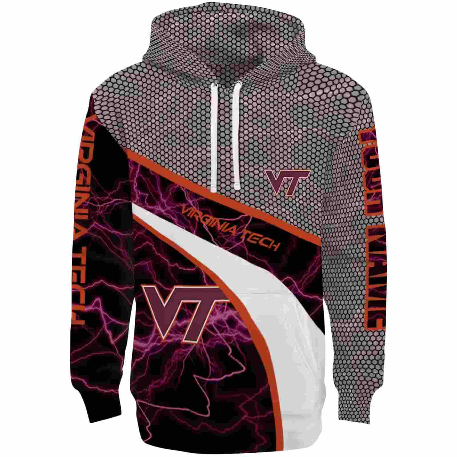 Customized Virginia Tech Hokies Hexagonal Mesh Maroon Black Gray Hoodie
