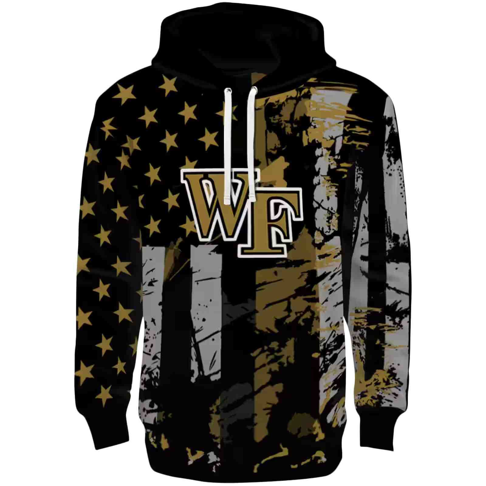 Customized Wake Forest Demon Deacons Distressed Flag Gold Black Hoodie