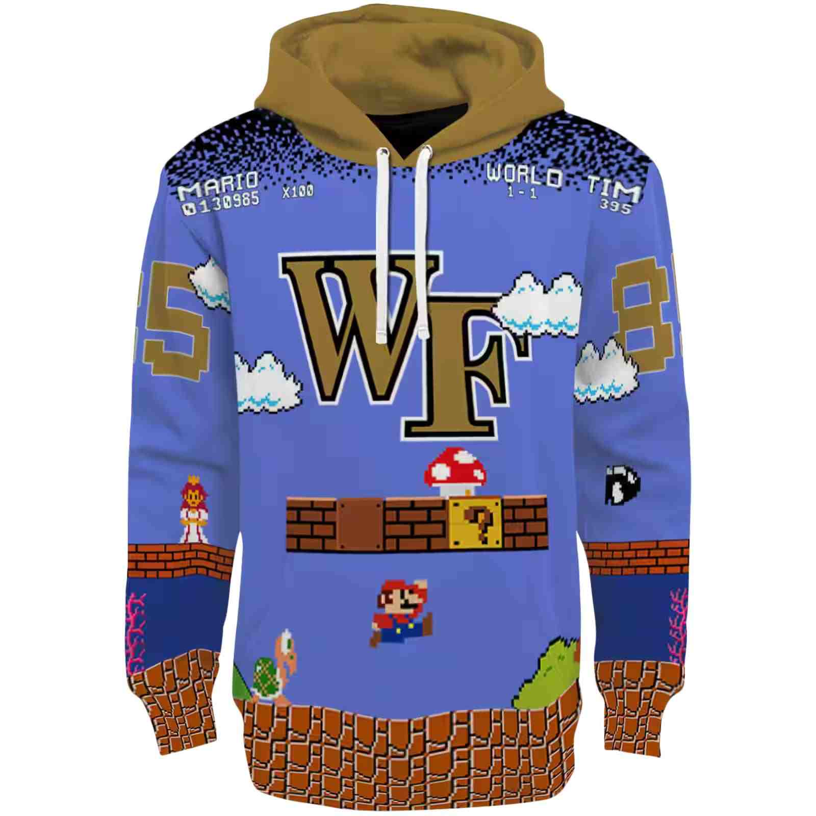 Customized Wake Forest Demon Deacons Mario Blue Black Hoodie