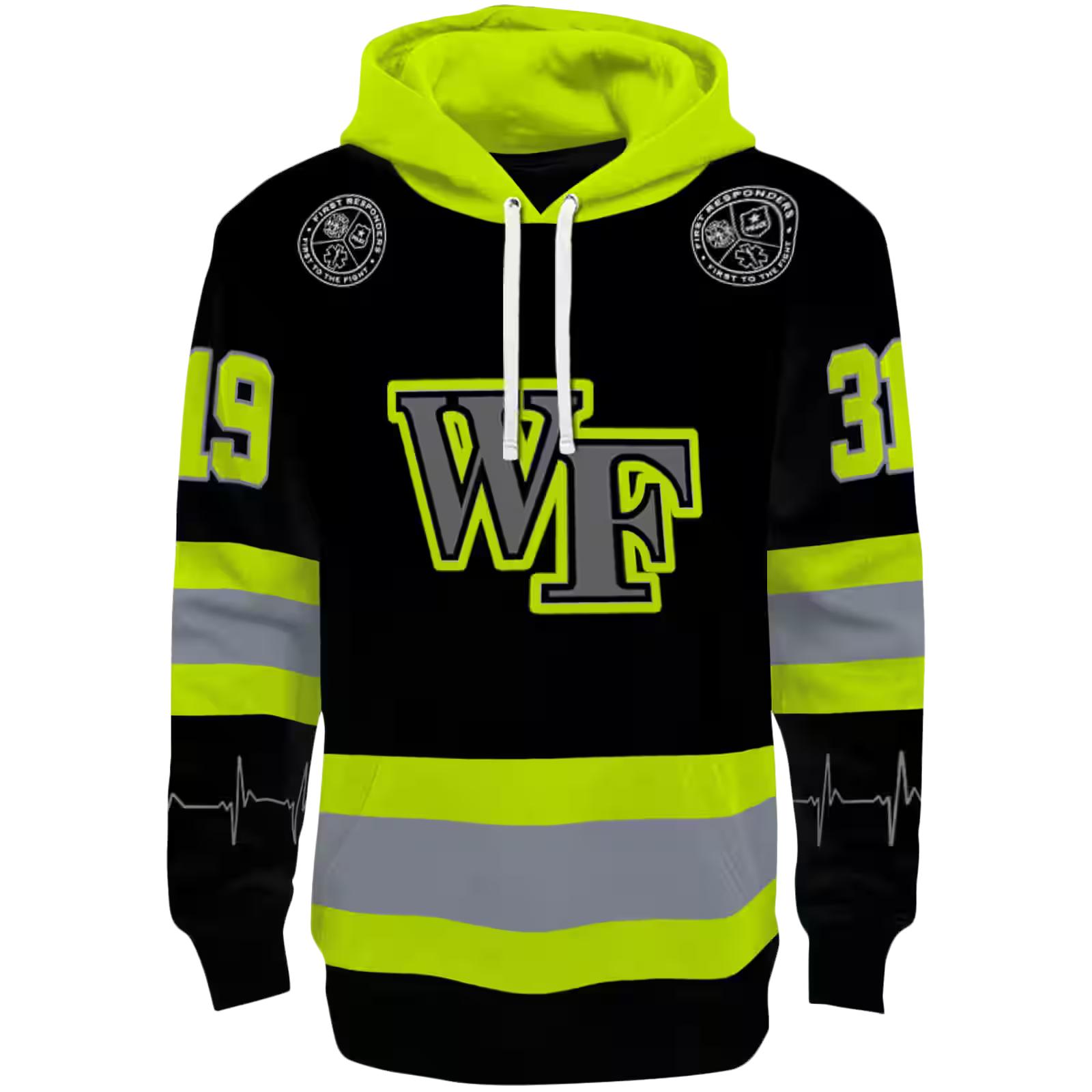 Customized Wake Forest Demon Deacons Safety Motif Black Neon Green Hoodie