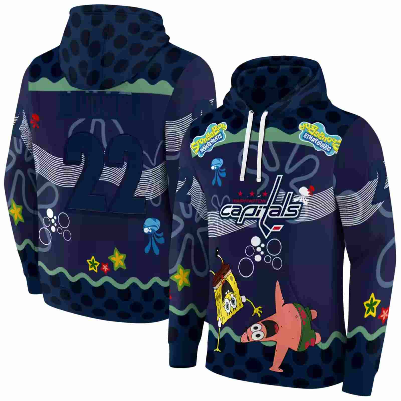 customized washington capitals spongebob patrick star blue navy hoodie fashion forward