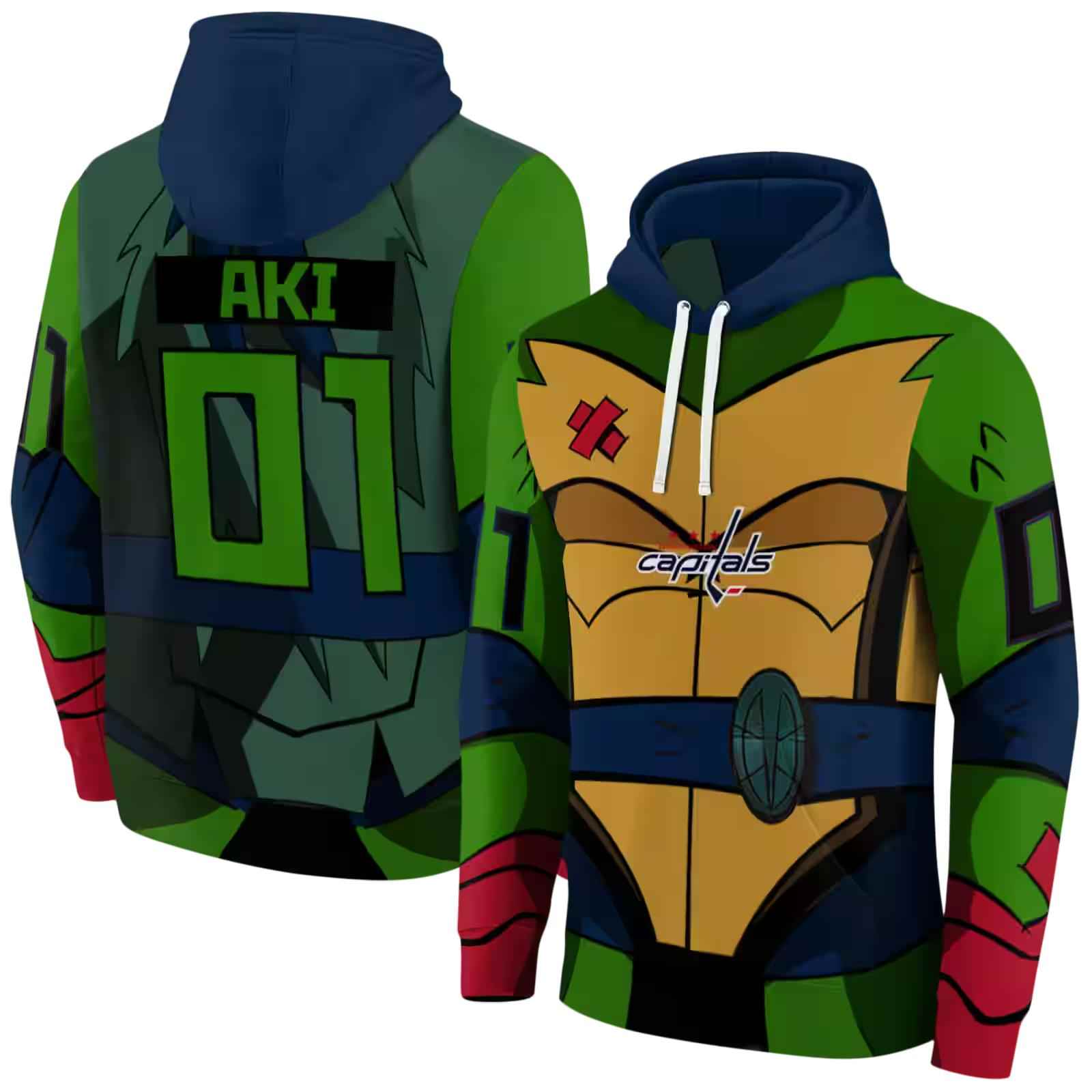 customized washington capitals superhero armor blue green hoodie fashion forward