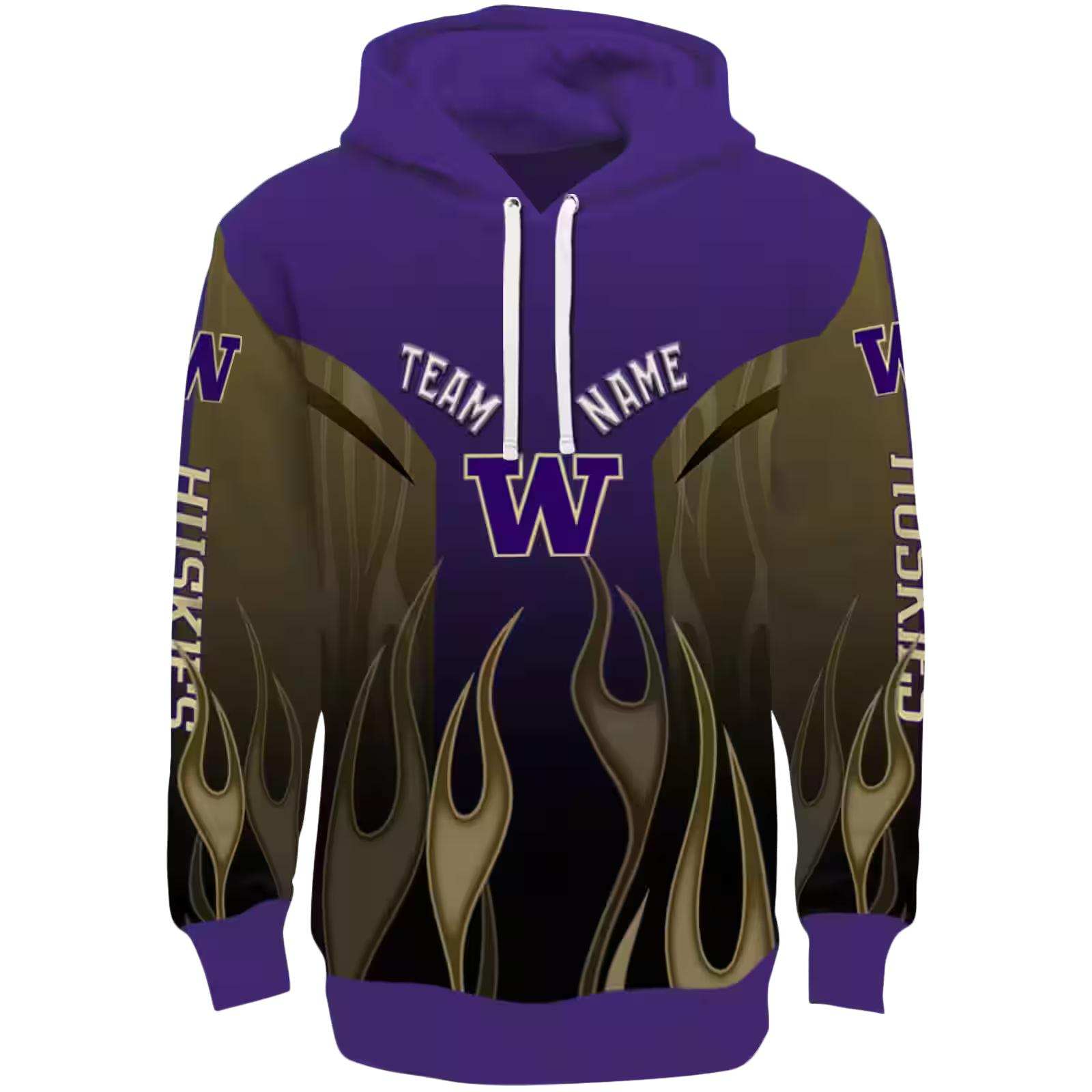 Customized Washington Huskies Flame Design Purple Hoodie