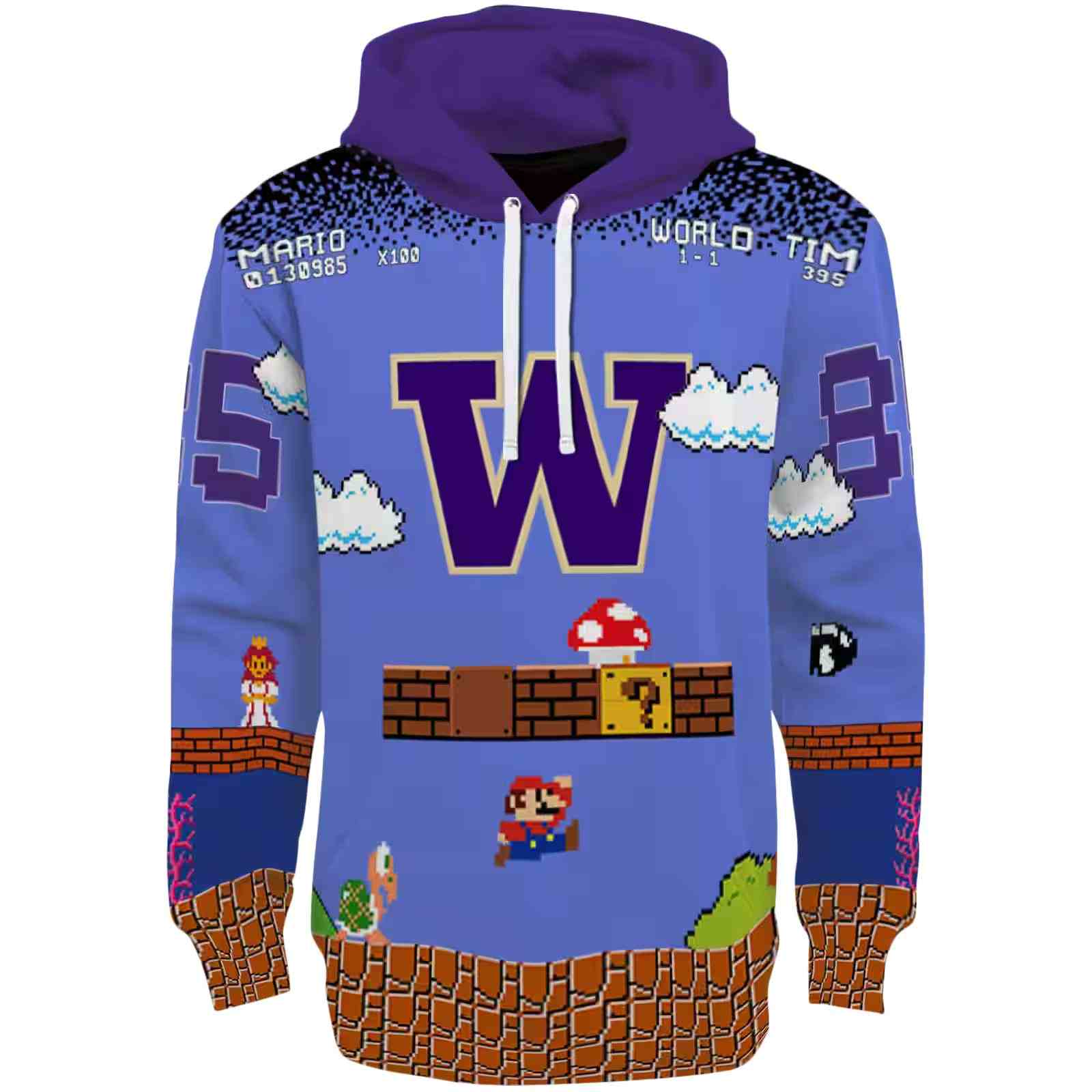 Customized Washington Huskies Mario Blue Black Hoodie