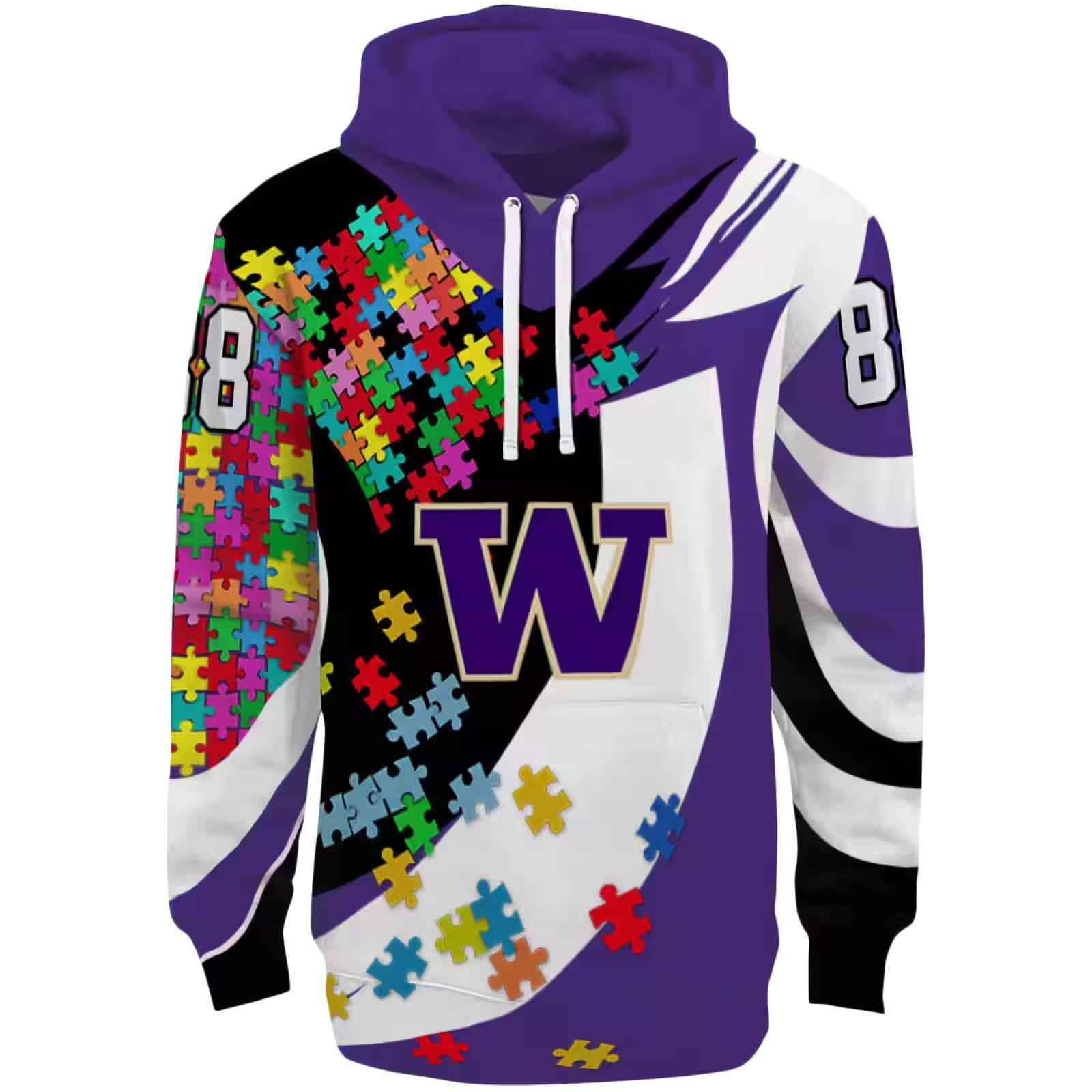 Customized Washington Huskies Puzzle Pieces Purple Hoodie