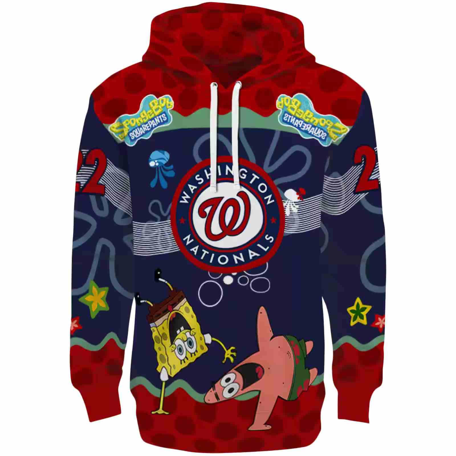 Customized Washington Nationals Spongebob Patrick Star Red Navy Hoodie