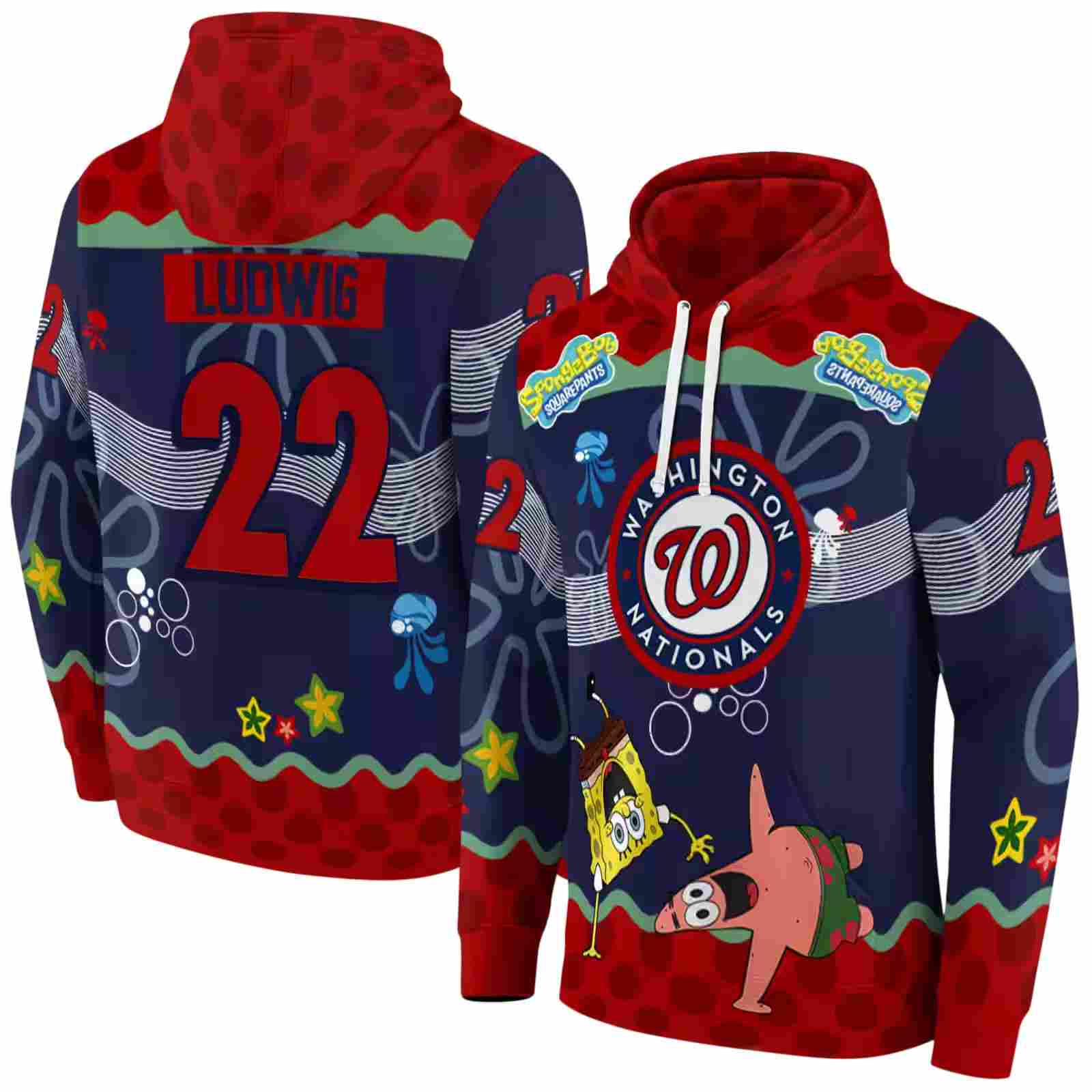 customized washington nationals spongebob patrick star red navy hoodie fashion forward