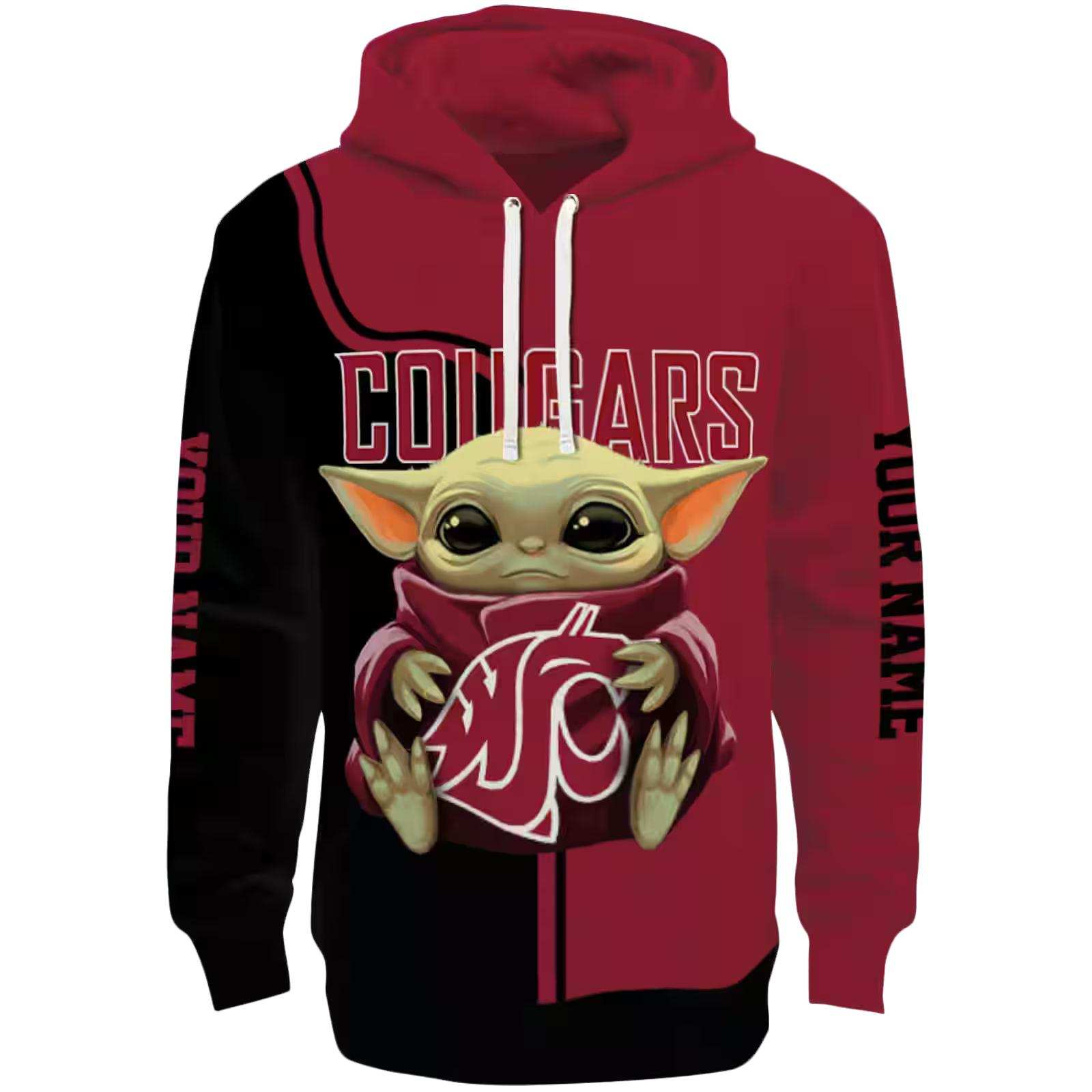 Customized Washington State Cougars Baby Yoda Crimson Black Hoodie