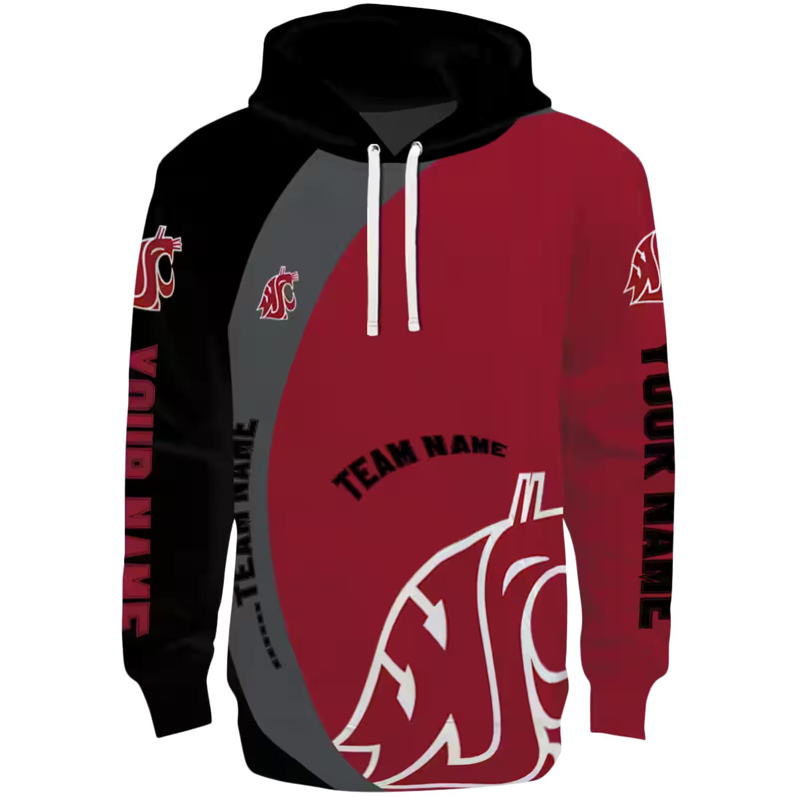 Customized Washington State Cougars Minimalist Design Crimson Black Hoodie