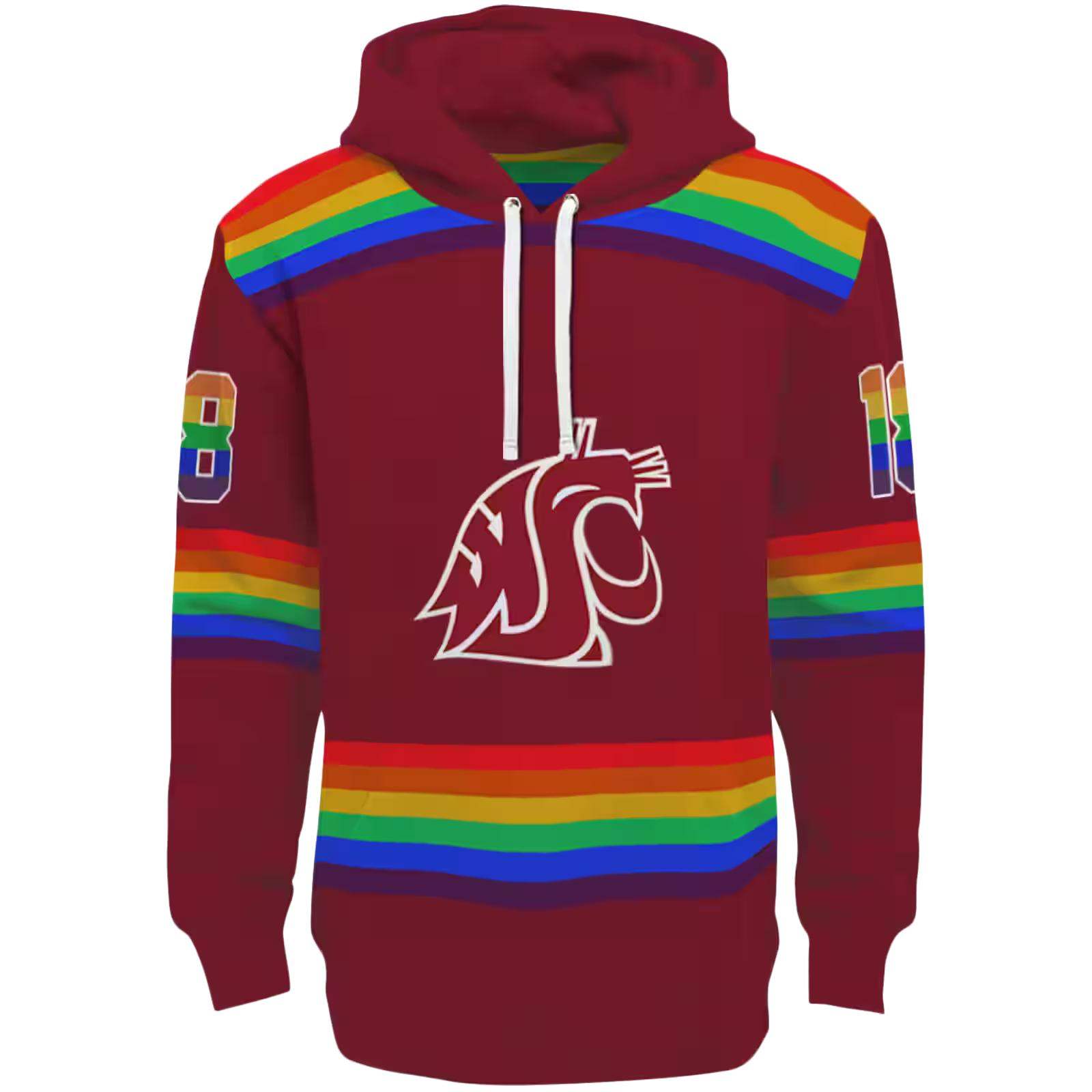 Customized Washington State Cougars Rainbow Stripes Crimson Hoodie