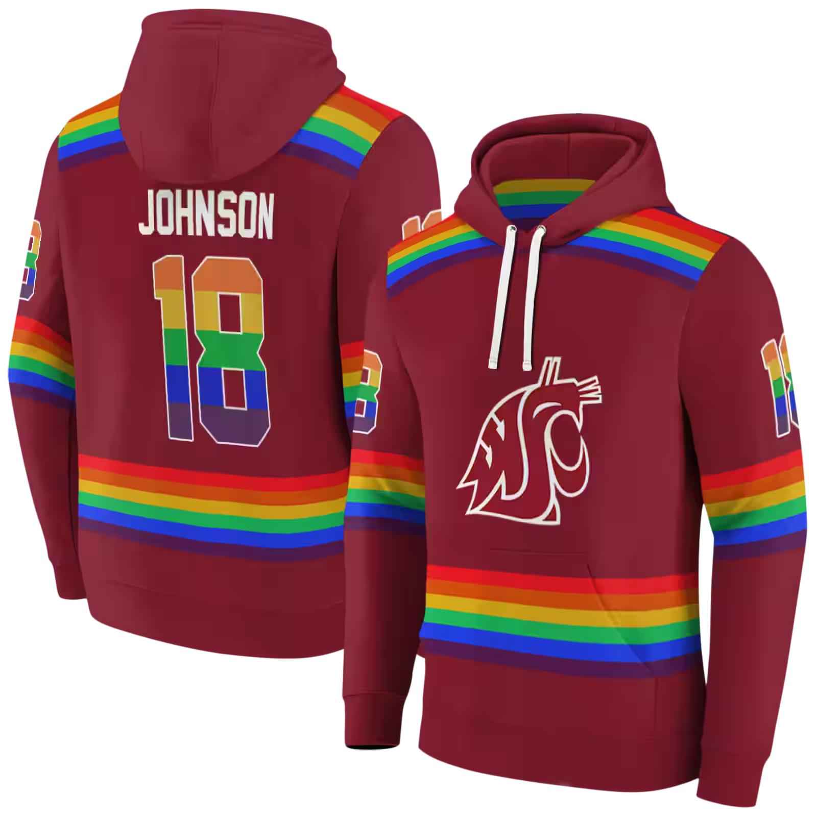 customized washington state cougars rainbow stripes crimson hoodie fashion forward