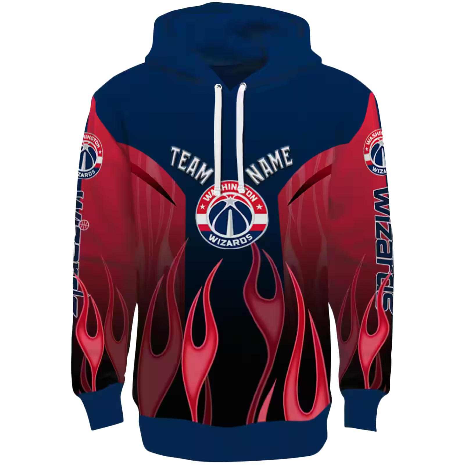 Customized Washington Wizards Flame Design Blue Hoodie