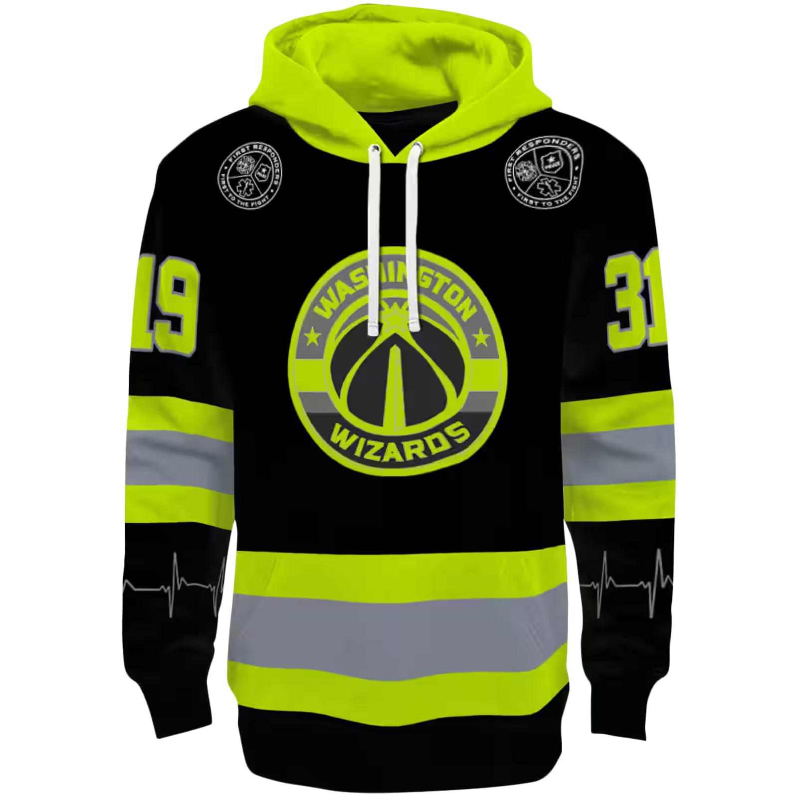 Customized Washington Wizards Safety Motif Black Neon Green Hoodie