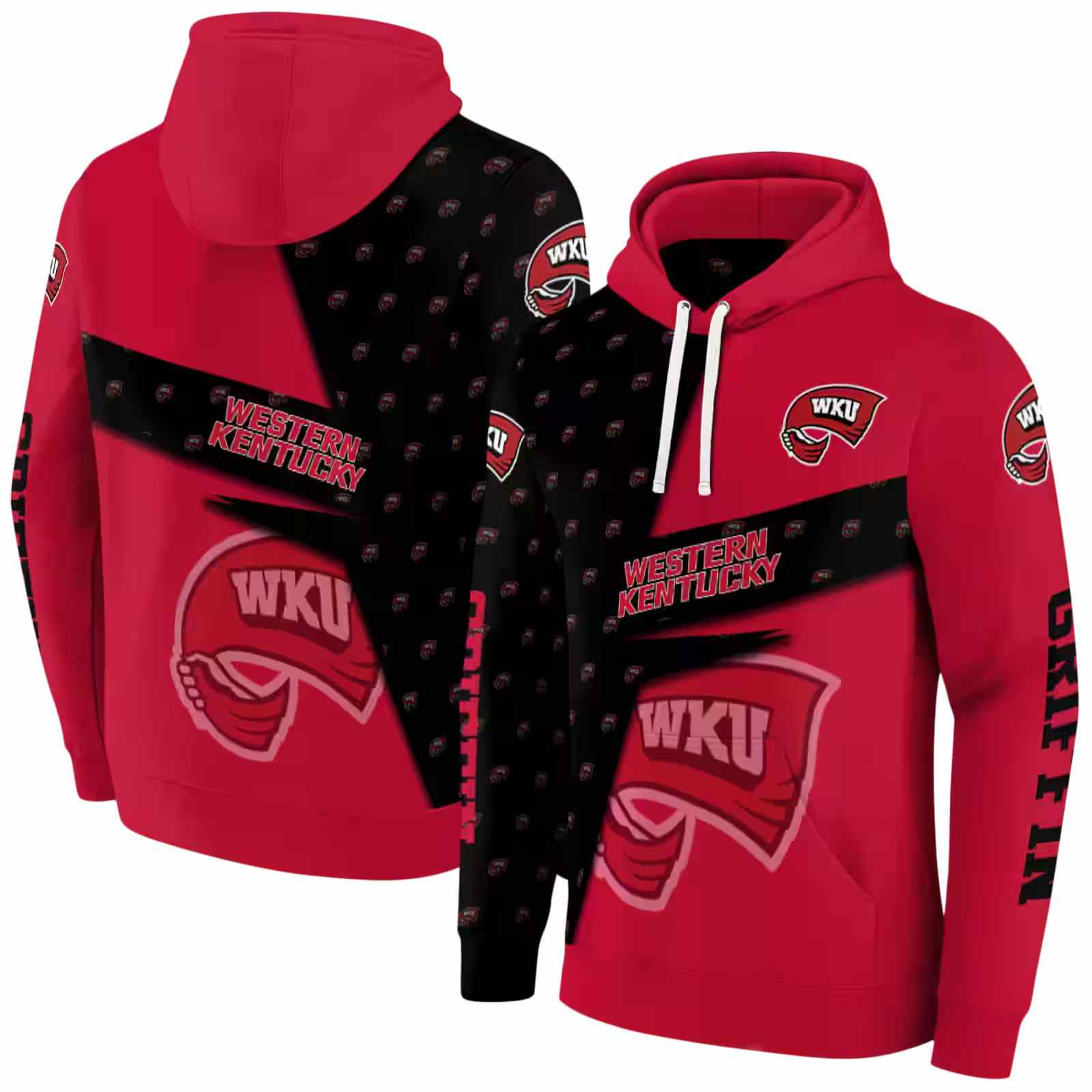 customized western kentucky hilltoppers abstract shape red hoodie fashion forward