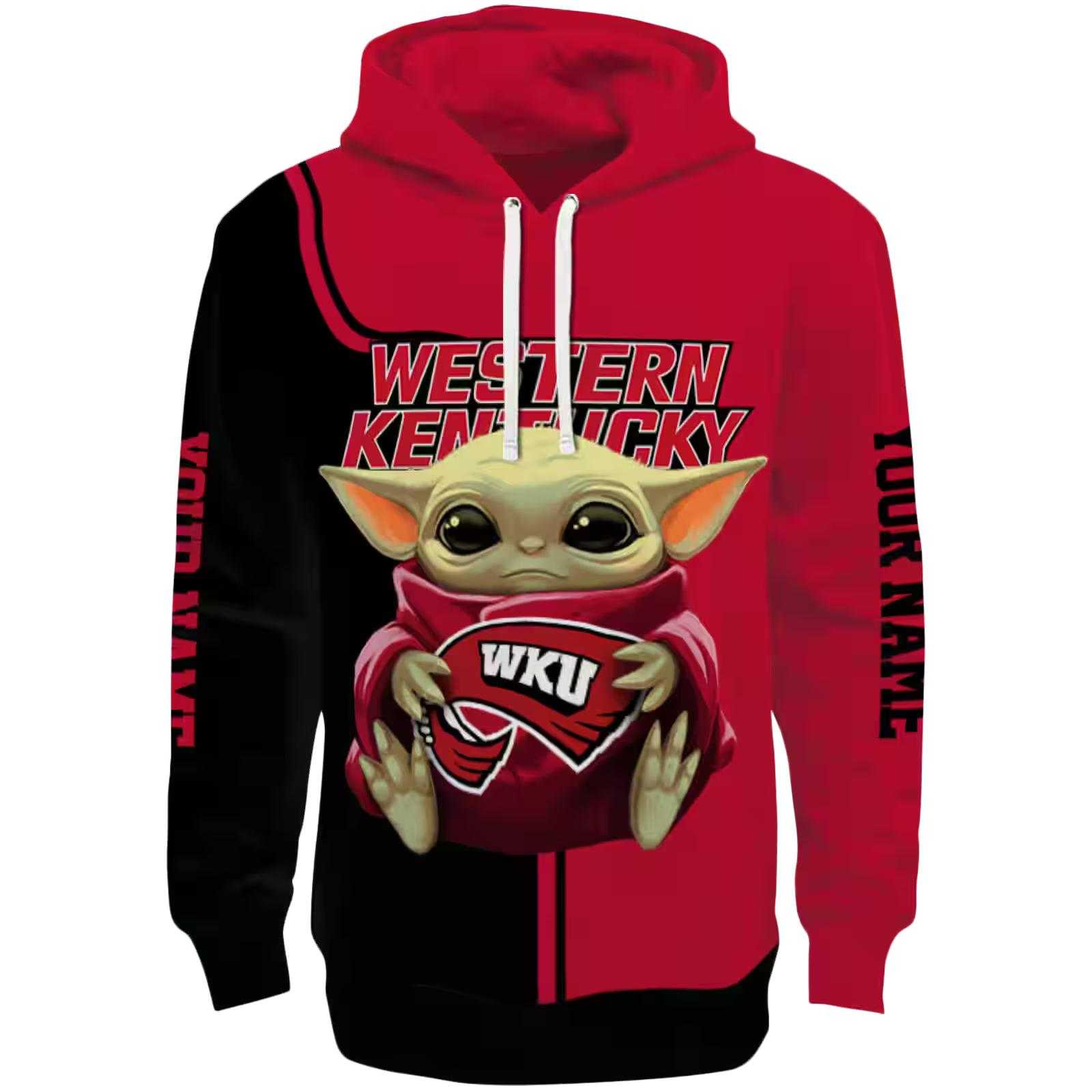 Customized Western Kentucky Hilltoppers Baby Yoda Red Black Hoodie