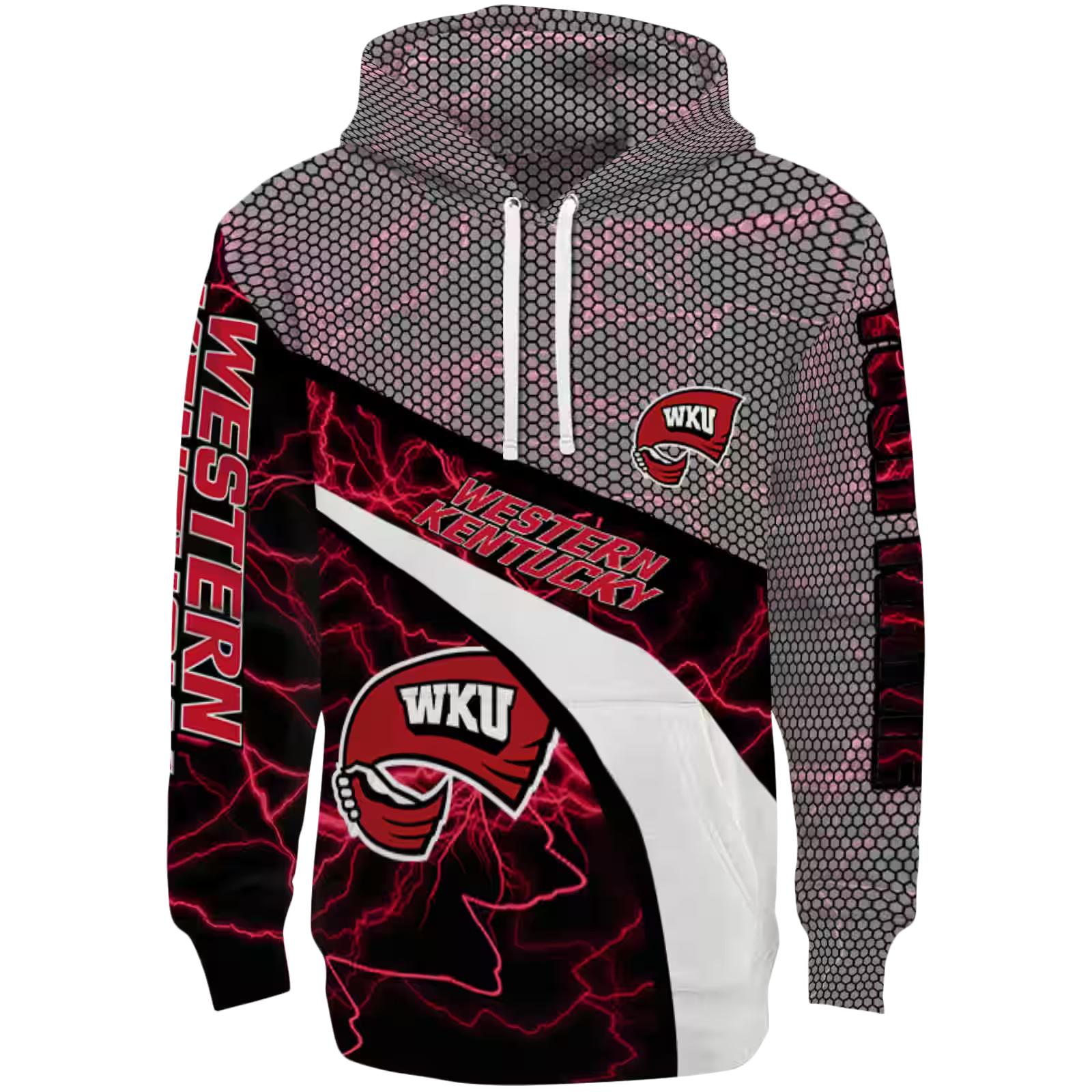 Customized Western Kentucky Hilltoppers Hexagonal Mesh Red Black Gray Hoodie