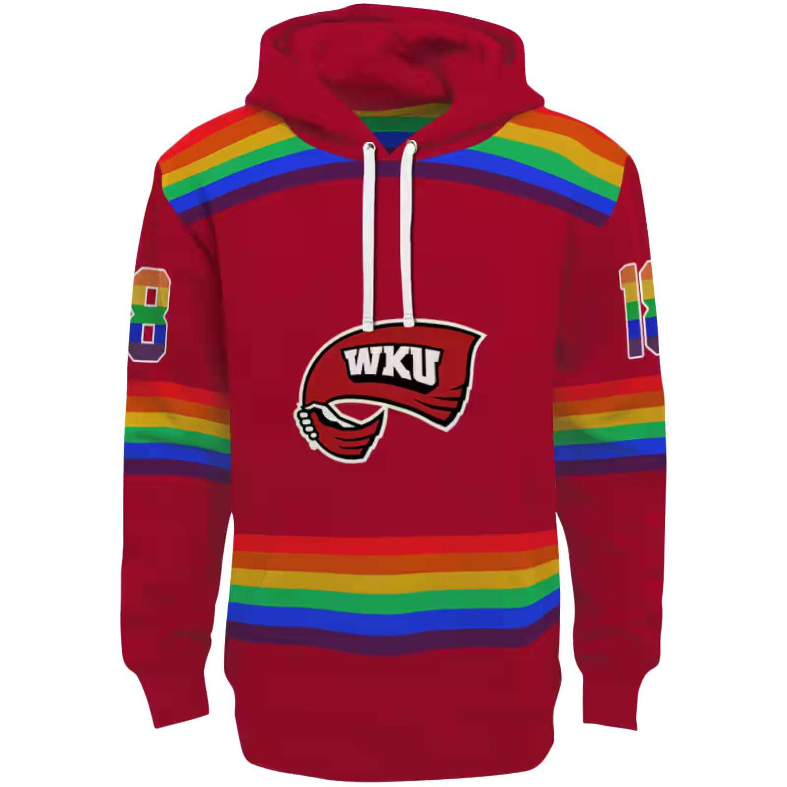 Customized Western Kentucky Hilltoppers Rainbow Stripes Red Hoodie