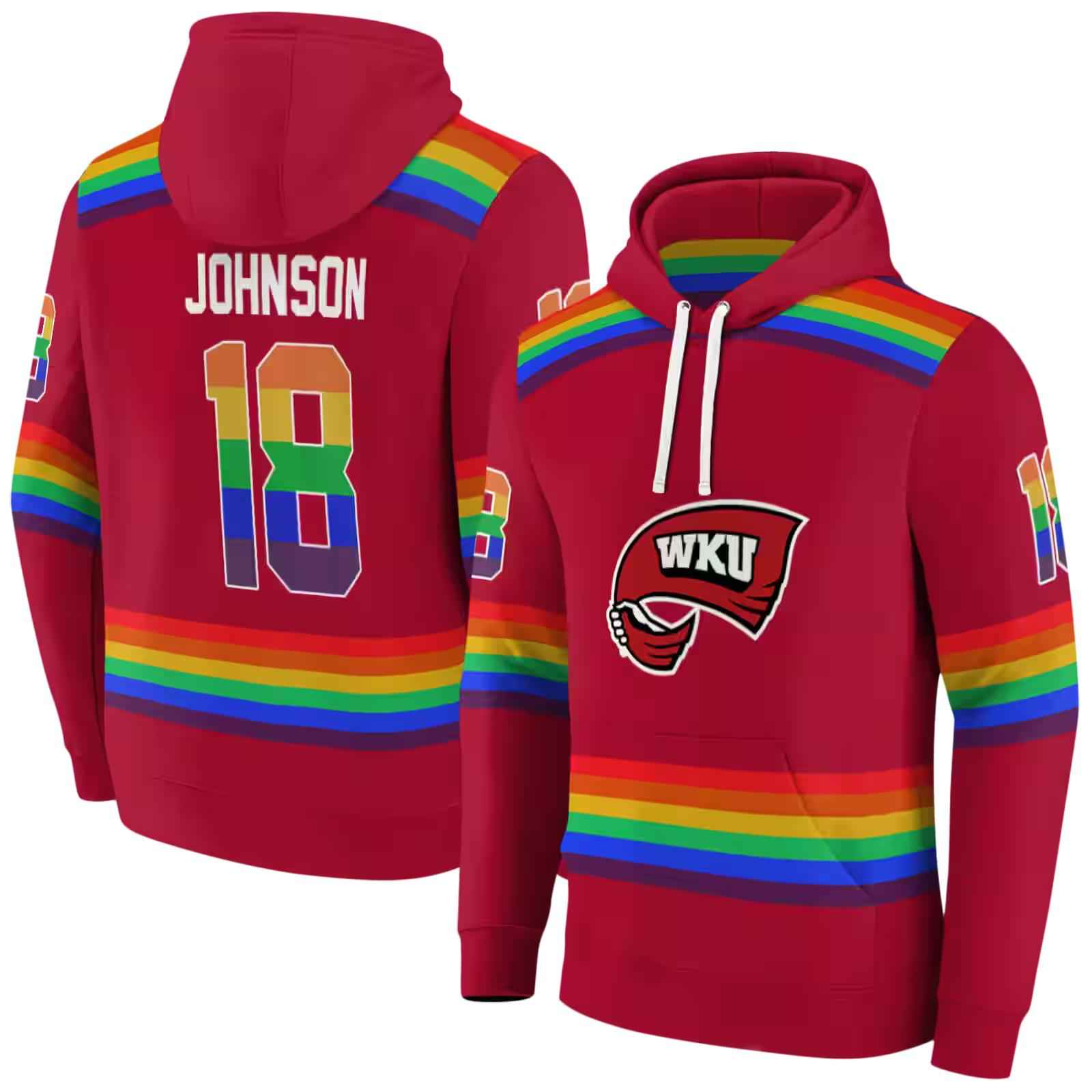 customized western kentucky hilltoppers rainbow stripes red hoodie fashion forward