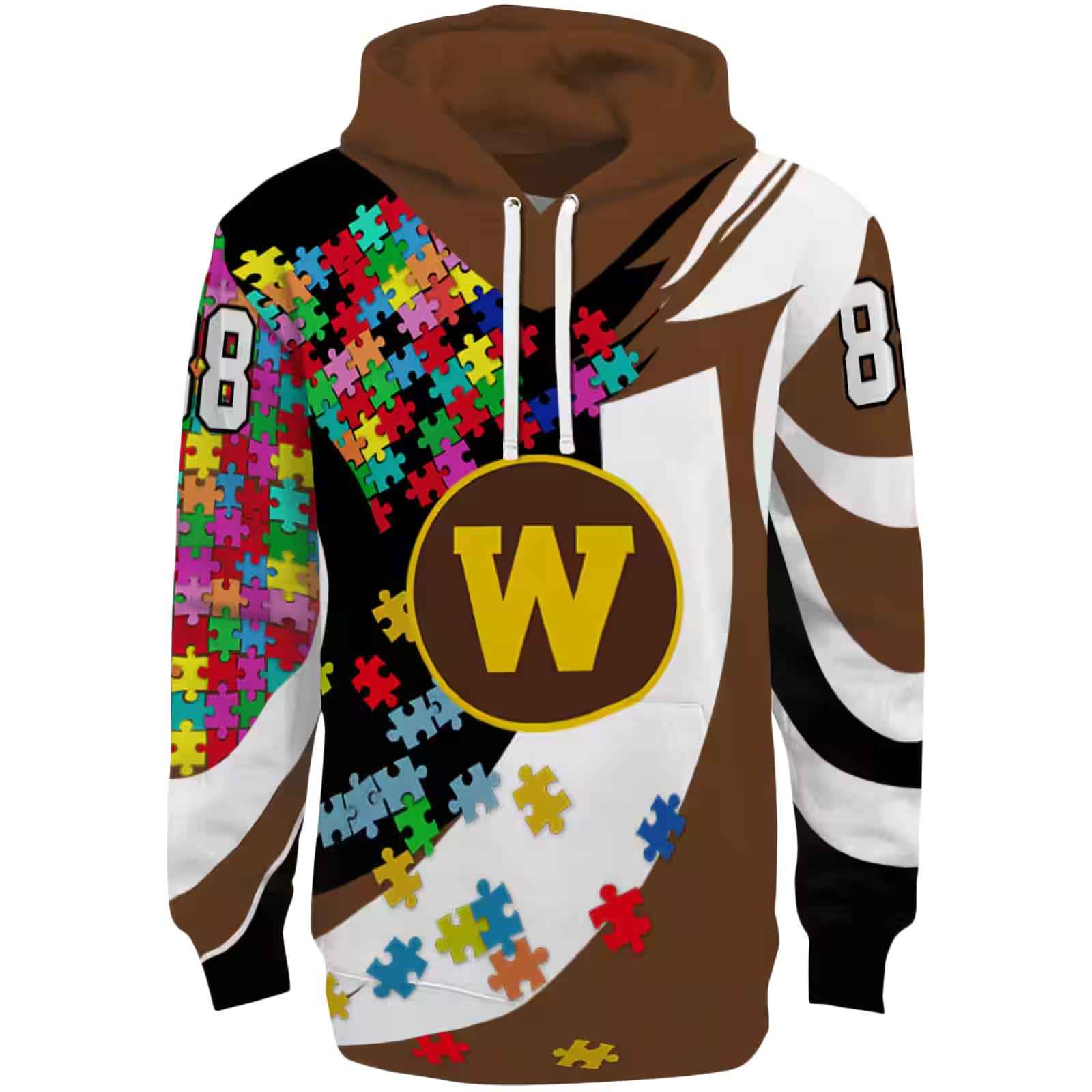 Customized Western Michigan Broncos Puzzle Pieces Brown Hoodie