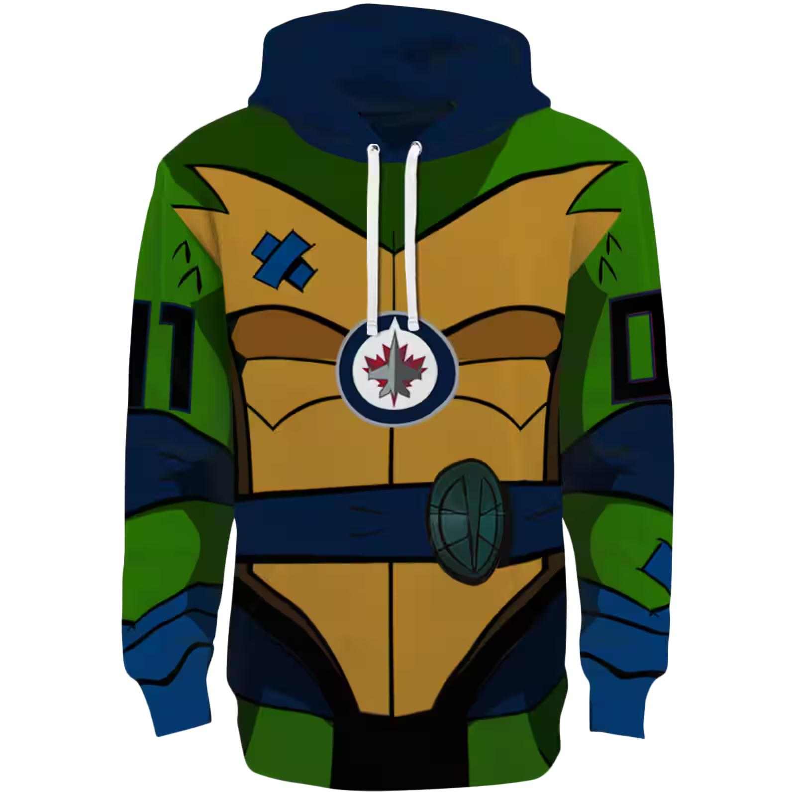 Customized Winnipeg Jets Superhero Armor Blue Green Hoodie