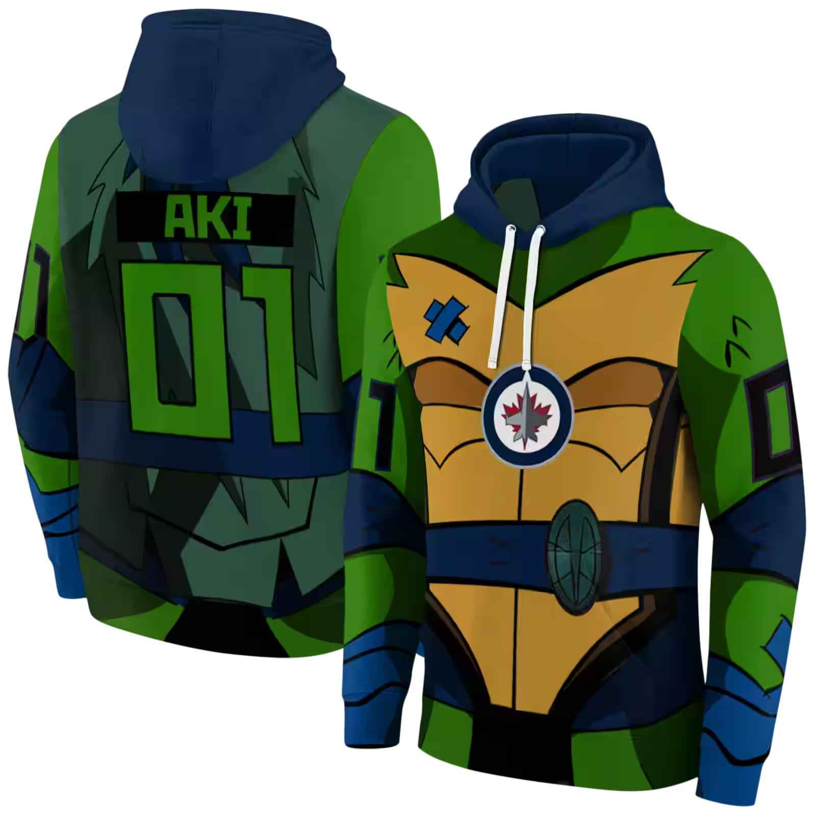 customized winnipeg jets superhero armor blue green hoodie fashion forward