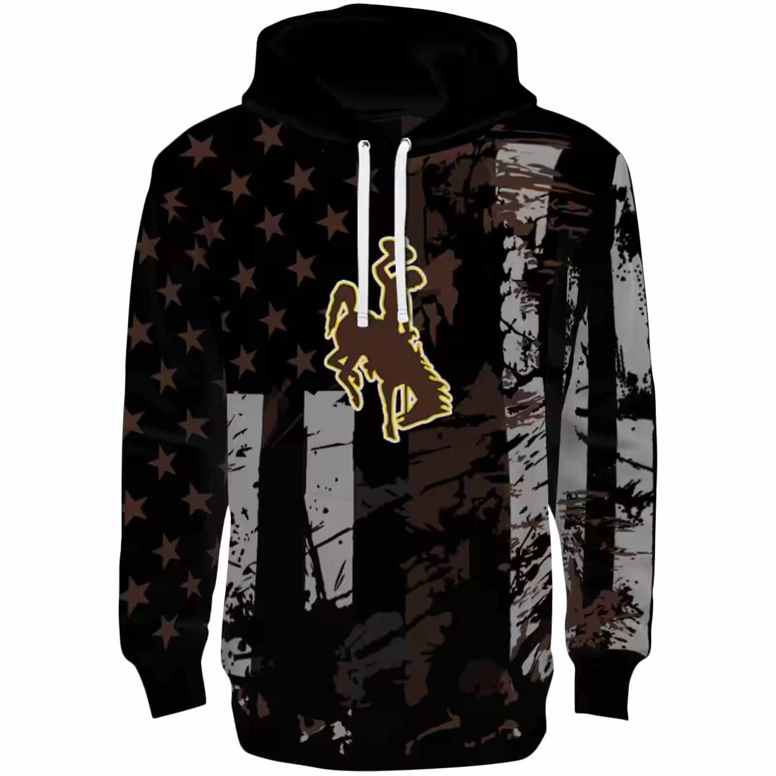 Customized Wyoming Cowboys Distressed Flag Brown Black Hoodie